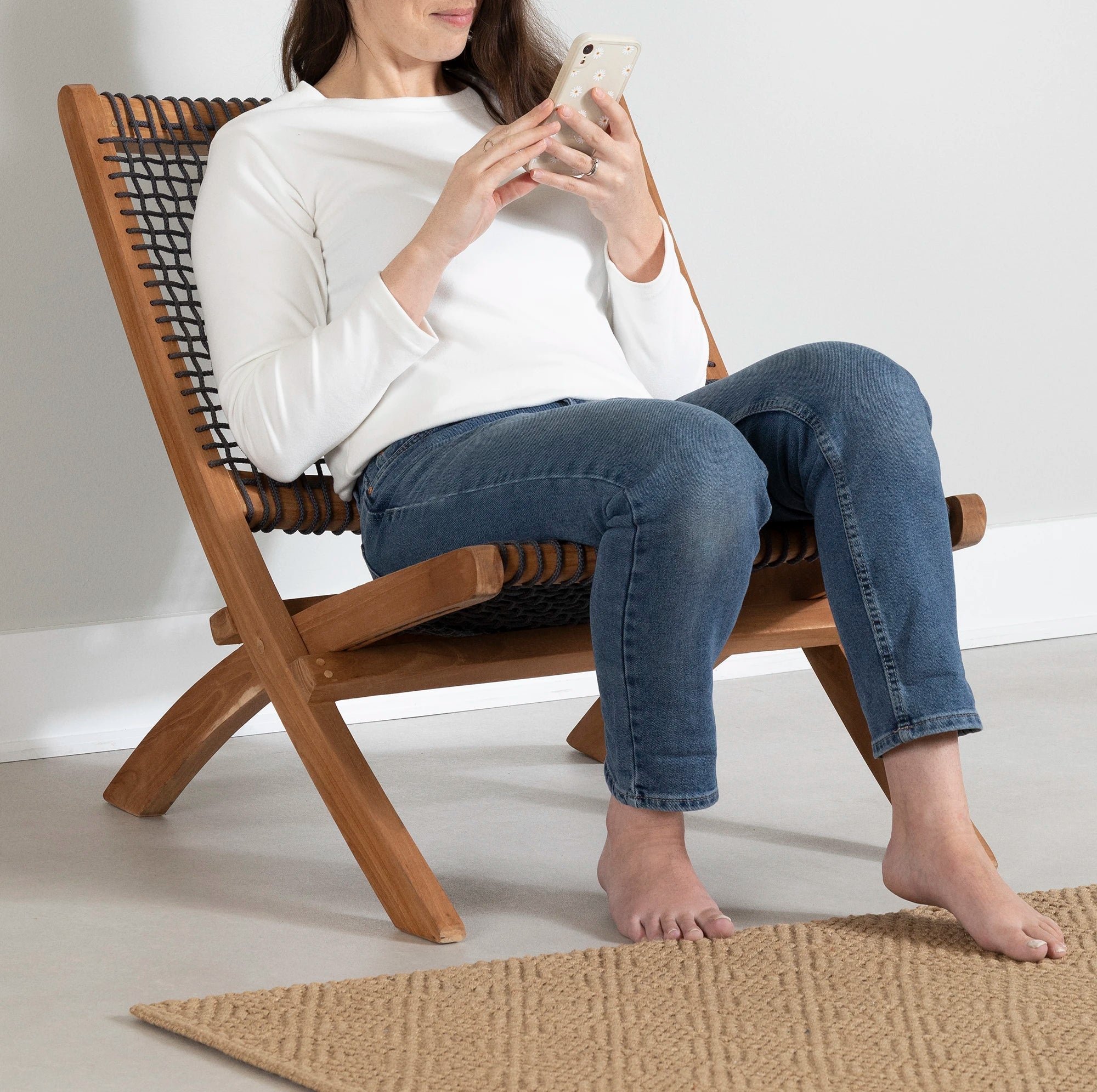 Wood and Woven Rope Lounge Chair - Balka