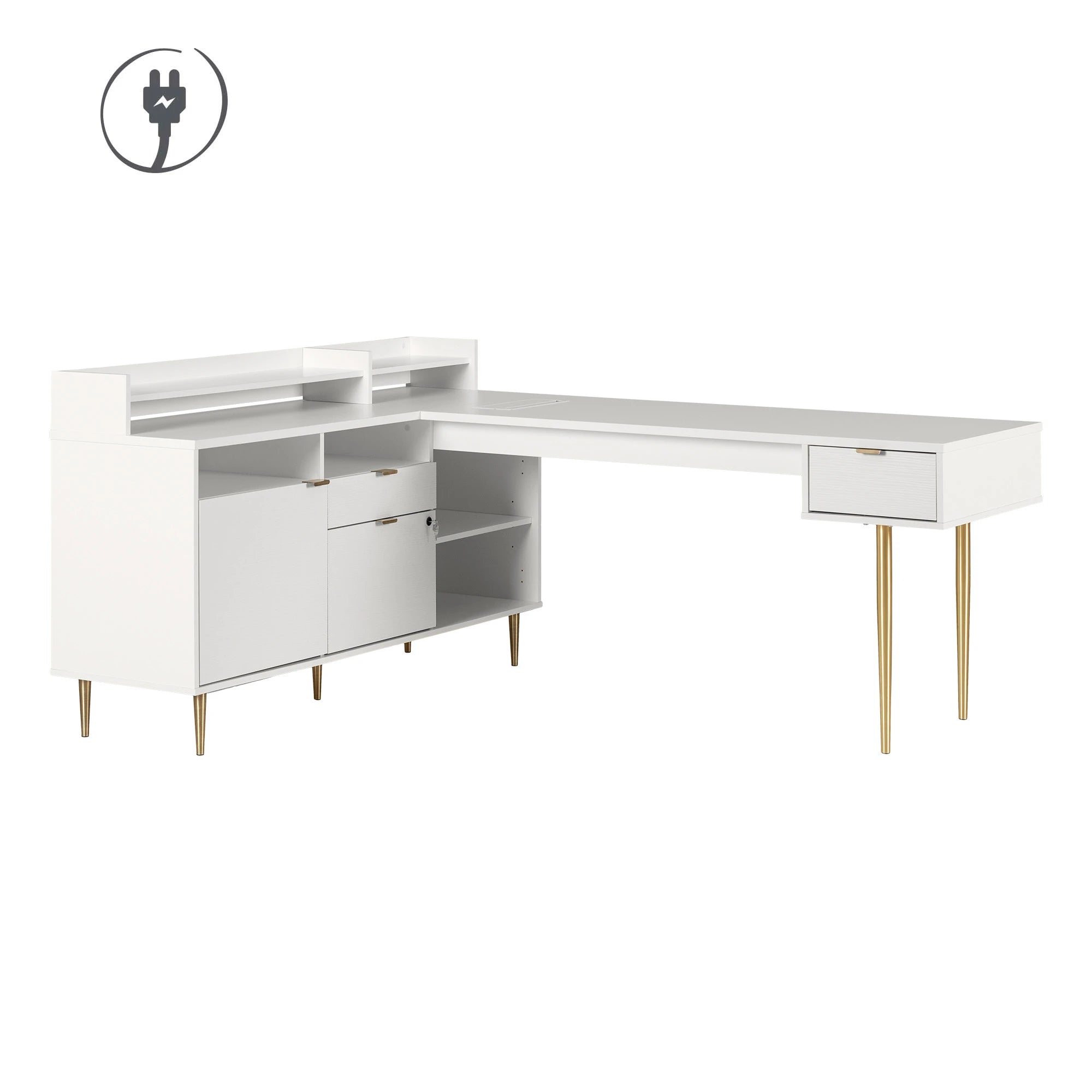 L-Shaped Desk with Power Bar and Removable Hutch - Koryn