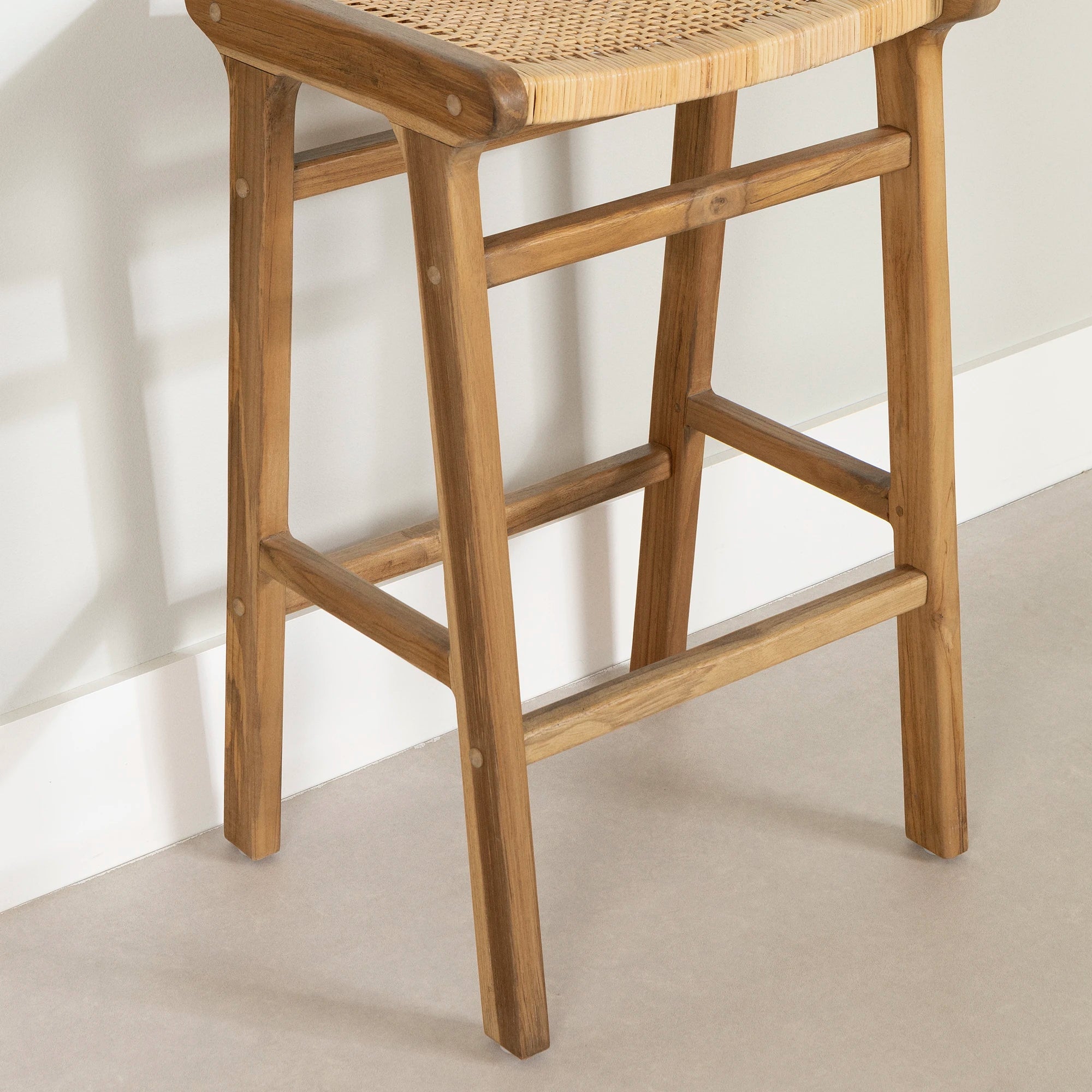 Rattan and Teak Bar Stool, Set of 2 - Balka