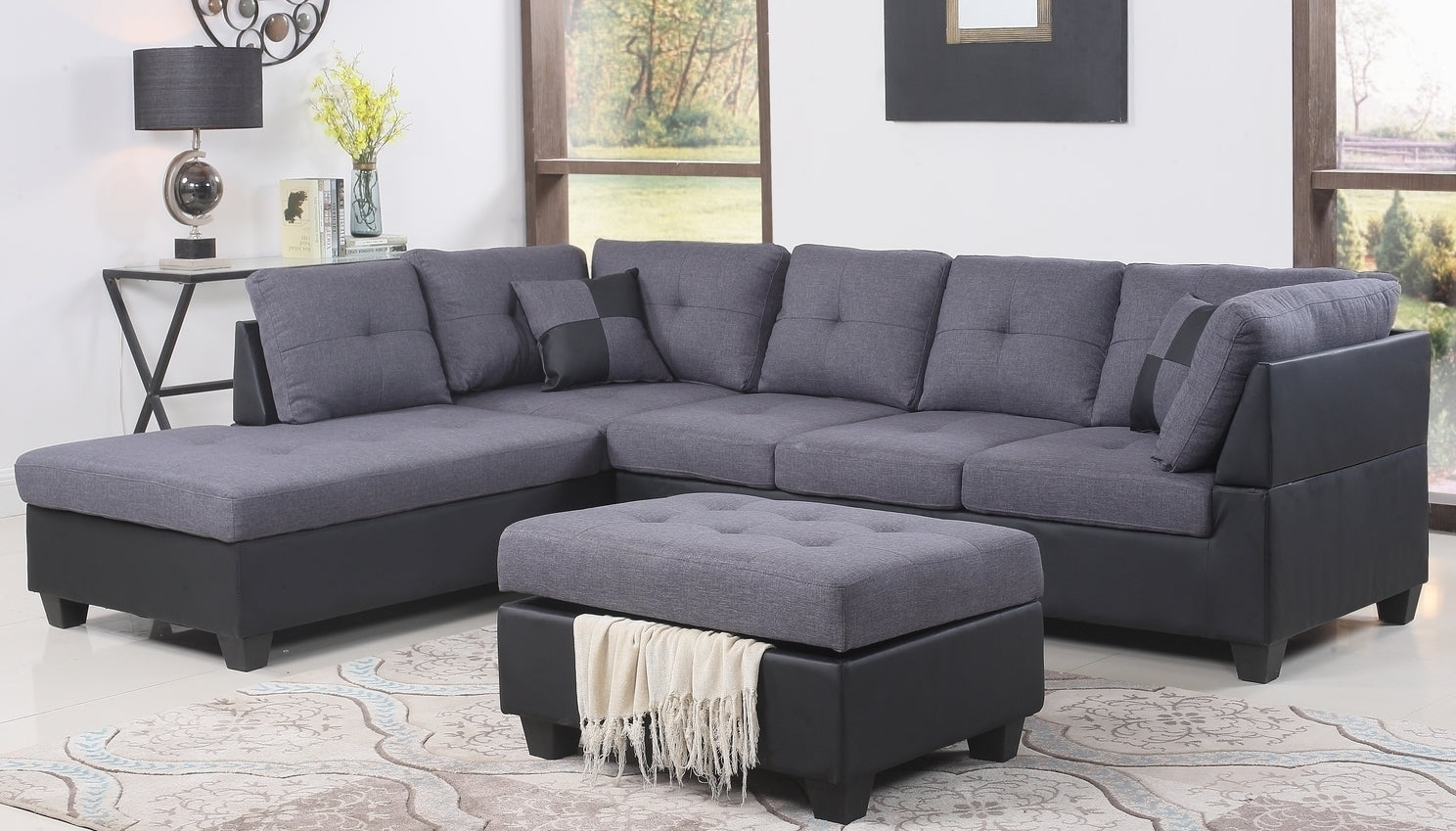 LIYA - Fabric Sofa Sectional with Ottoman