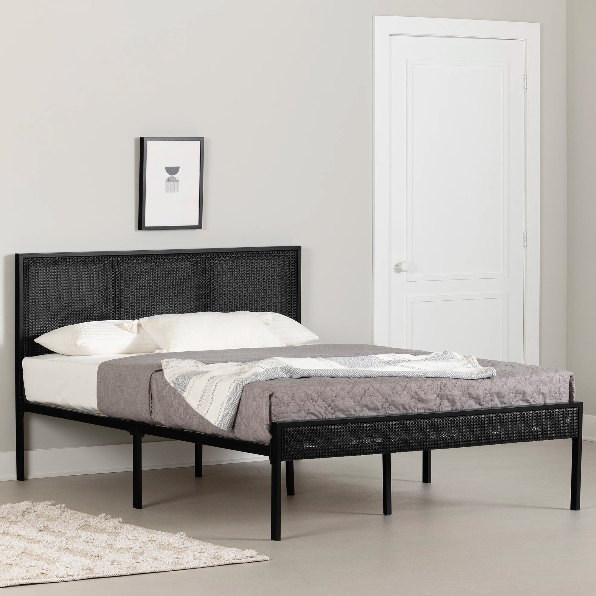 Metal Platform Bed with Natural Cane - Hoya