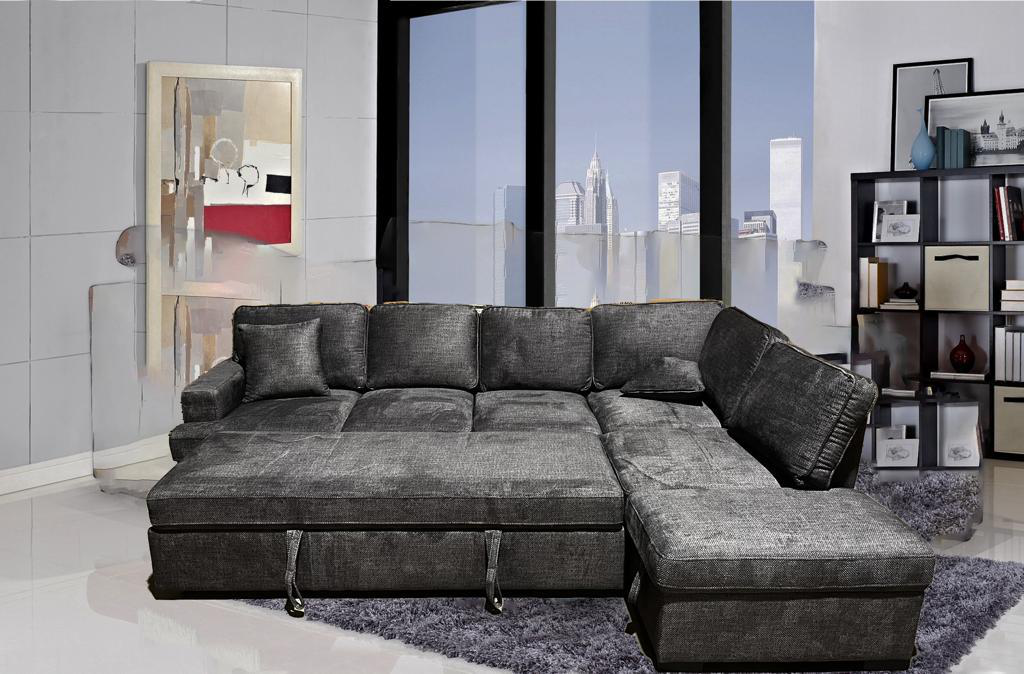 Maldon - Modern Sofa Bed Sectional With Storage Compartment & Toss Pillows (Dark Grey)