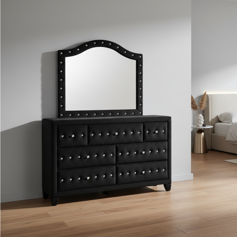 Magnova – Commode avec miroir noire velours cristal