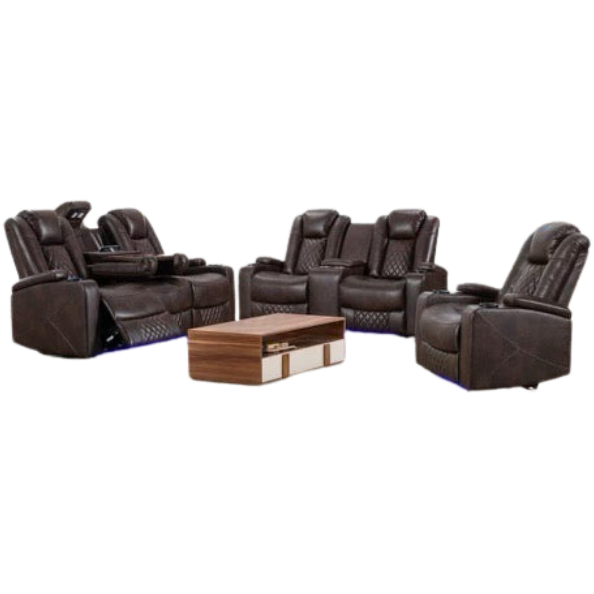PARTY TIME - Ensemble de fauteuils inclinables électriques modernes 3 pièces marron