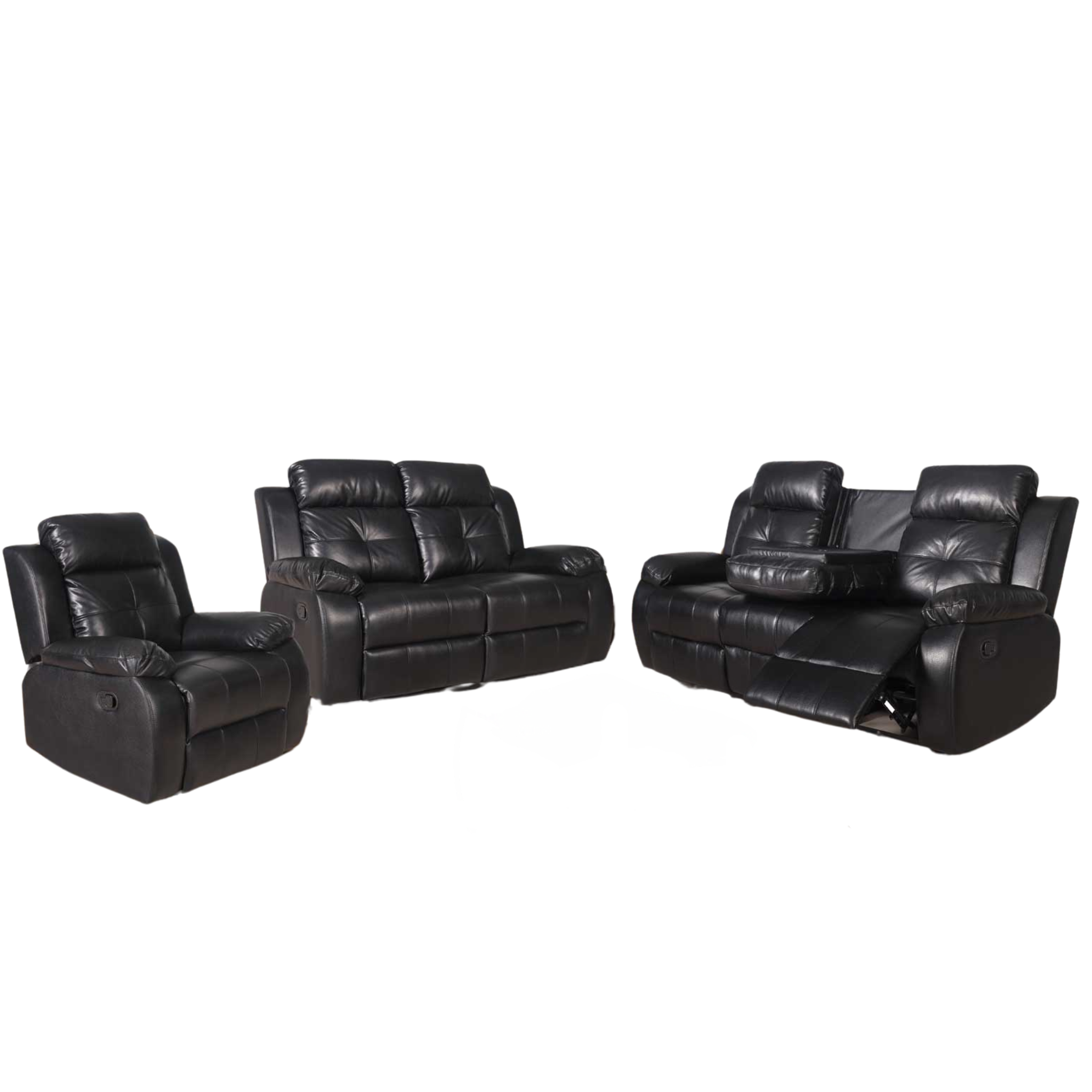 VINCENT - Ensemble canapé inclinable en cuir Air noir