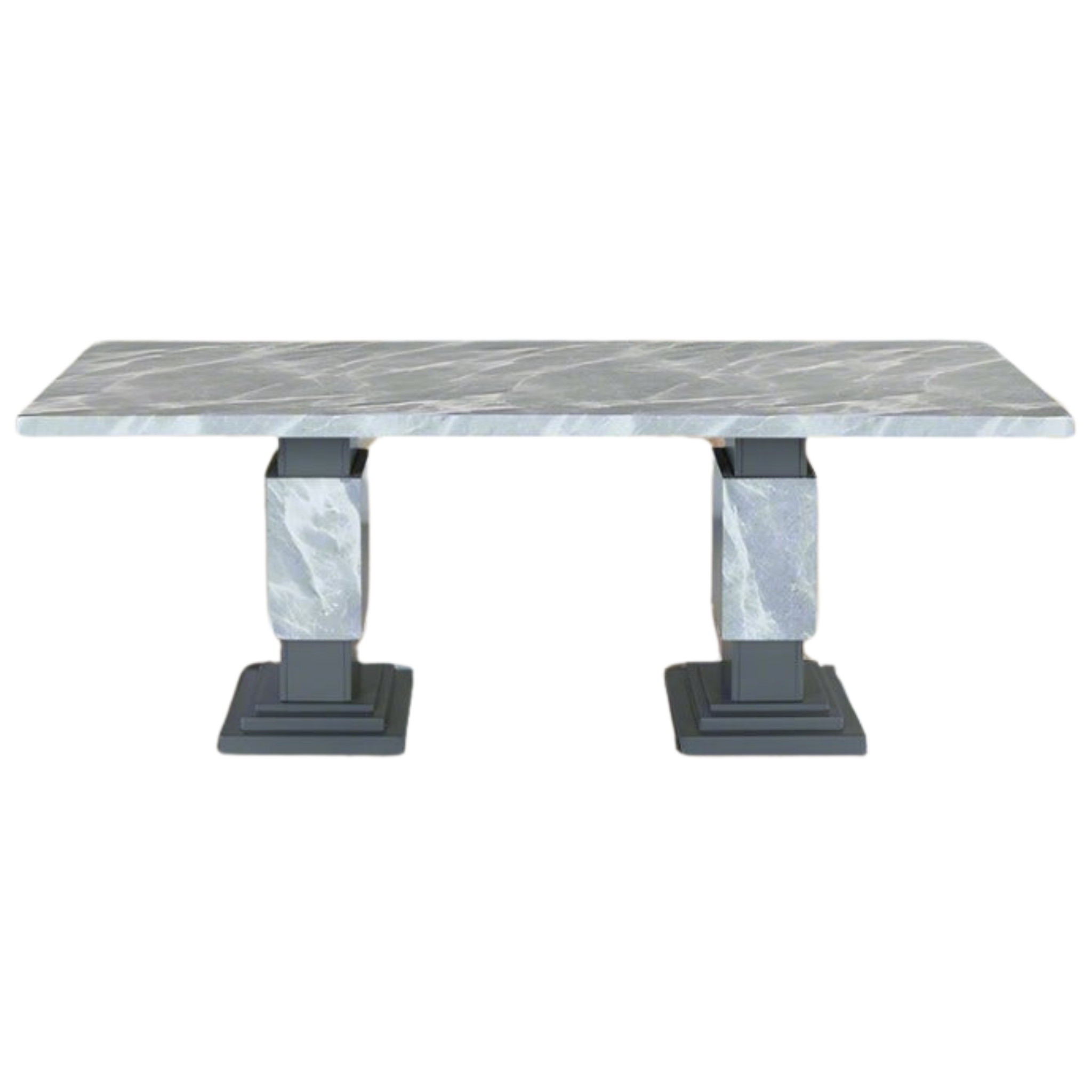 Faux Marble Dining Table With Double Pedestal Base Gray 1600