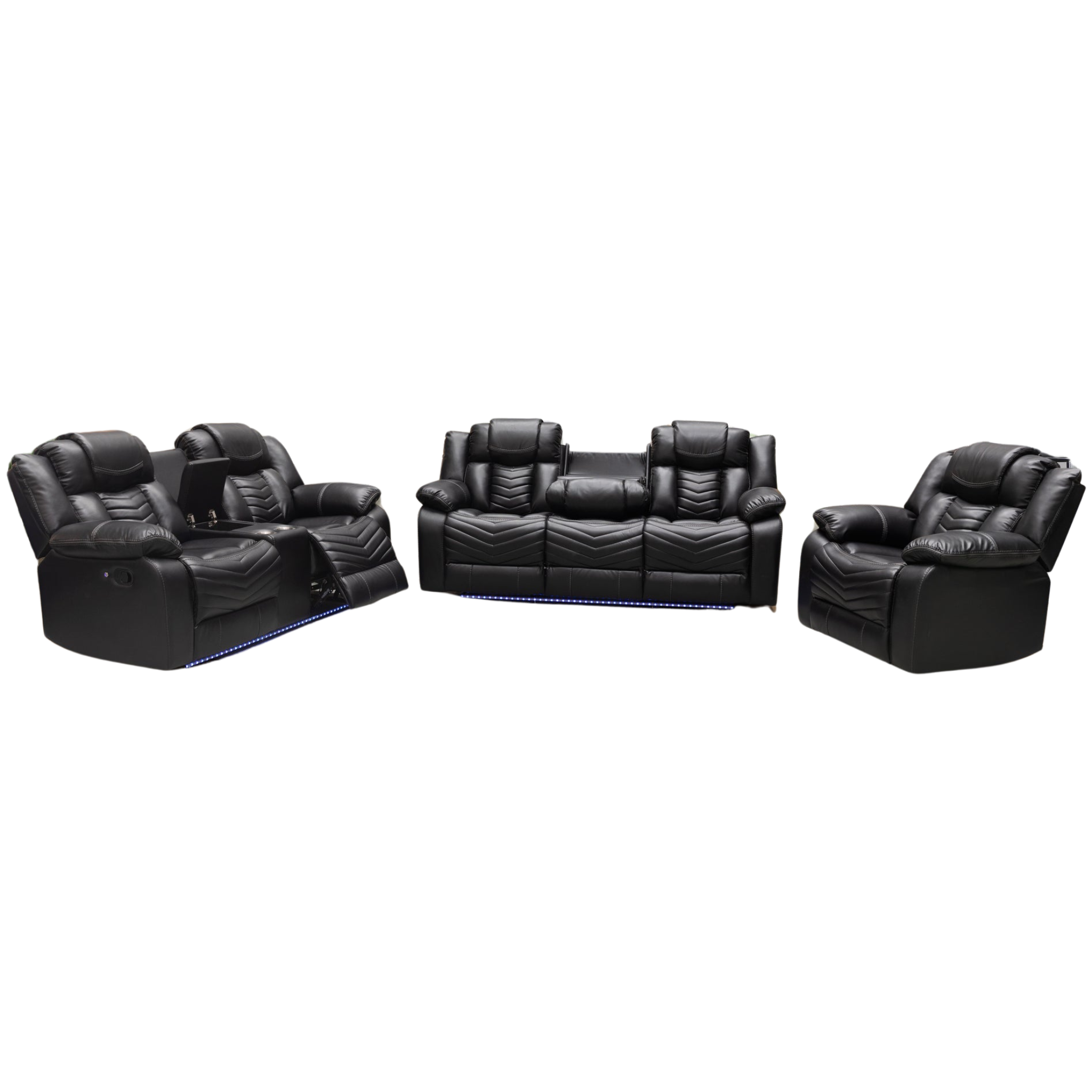 ROGER - Ensemble canapé inclinable en cuir Air noir