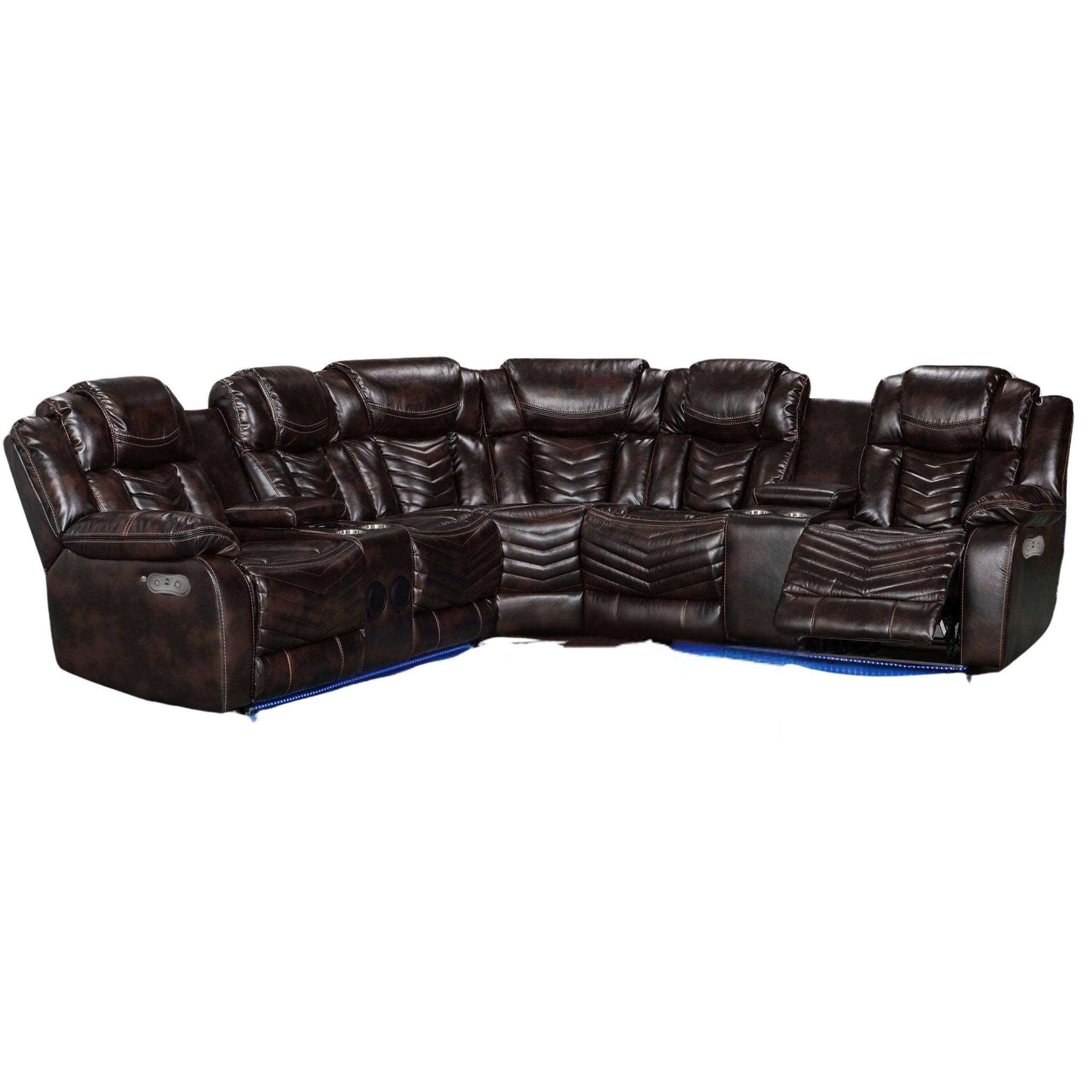 RICK - Canapé sectionnel inclinable avec cuir Air et LED marron