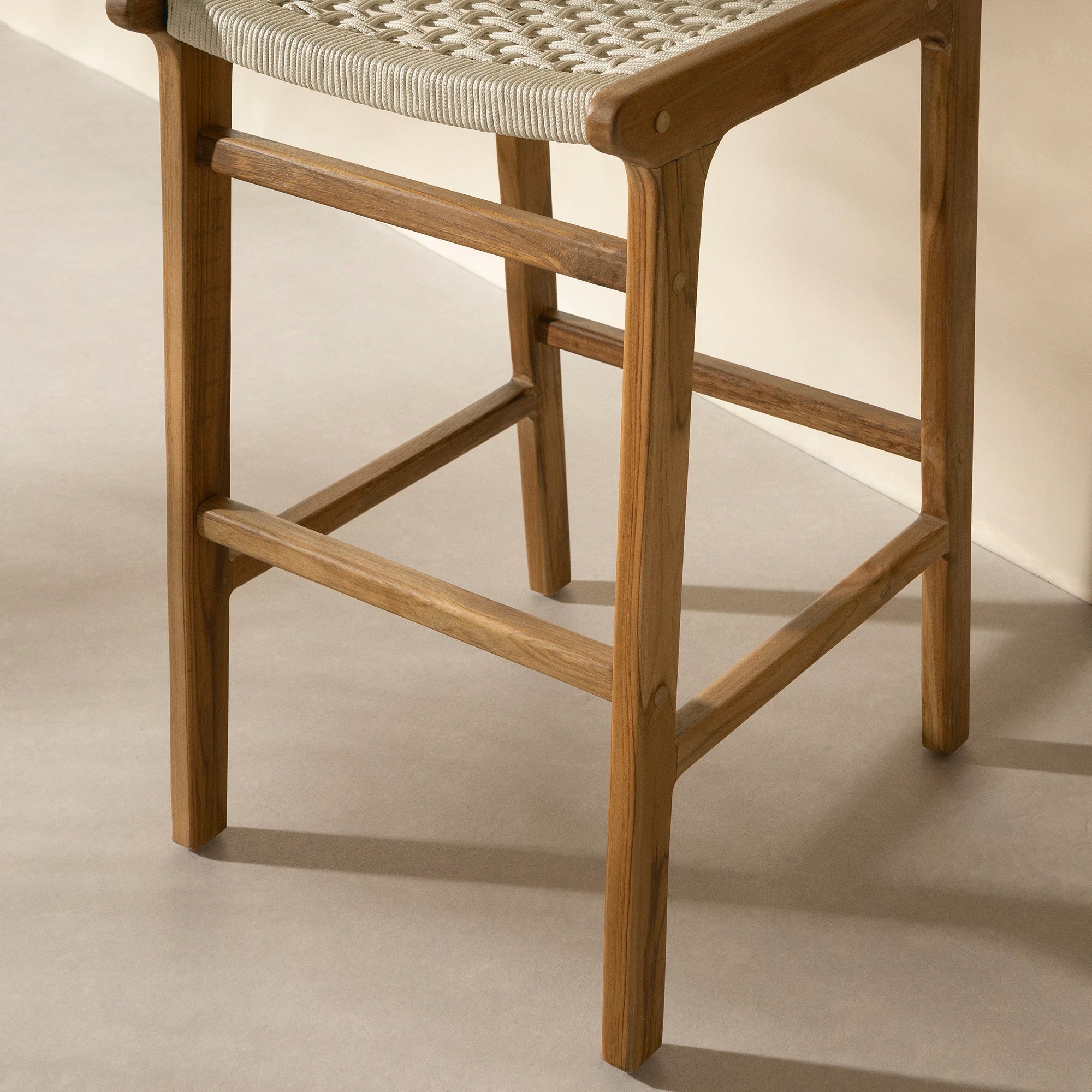 Teak Wood and Woven Rope Bar Stool - Agave