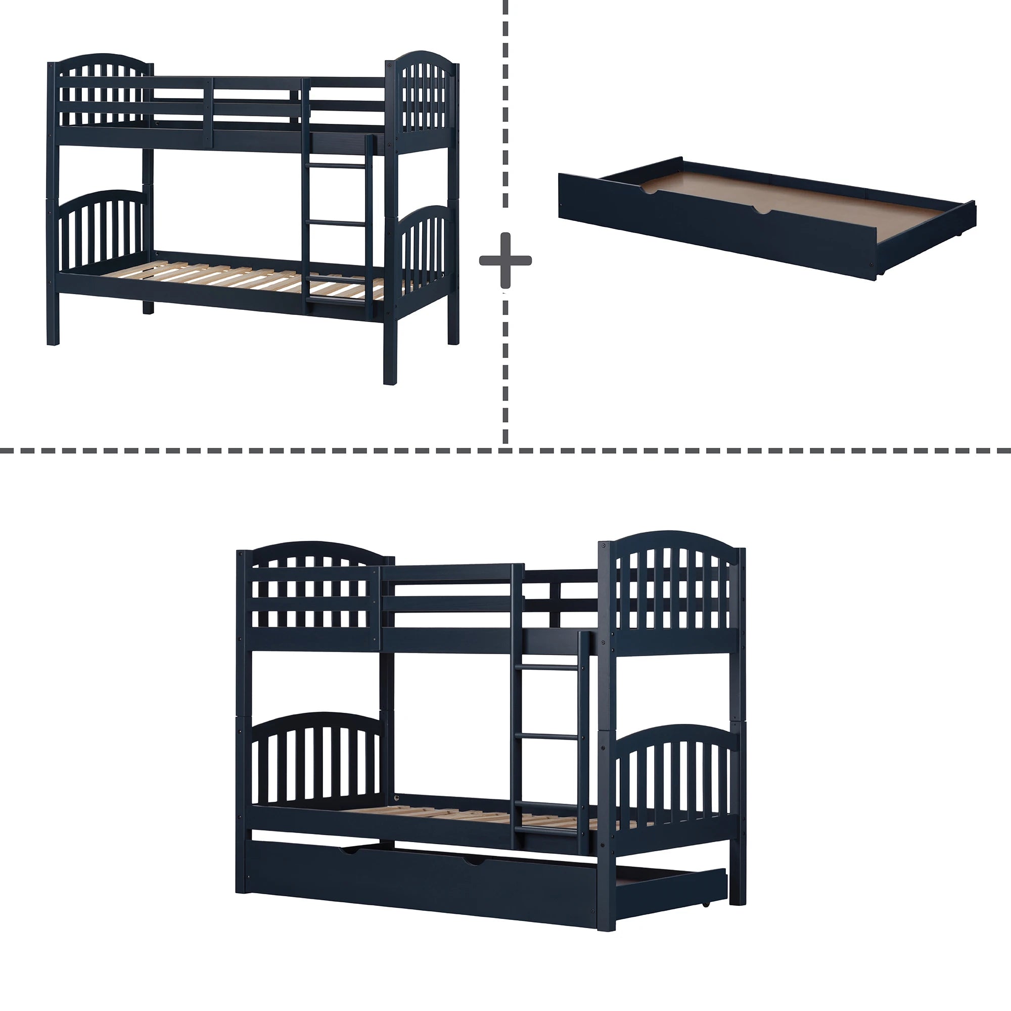 Solid Wood Bunk Bed with Trundle - Ulysses