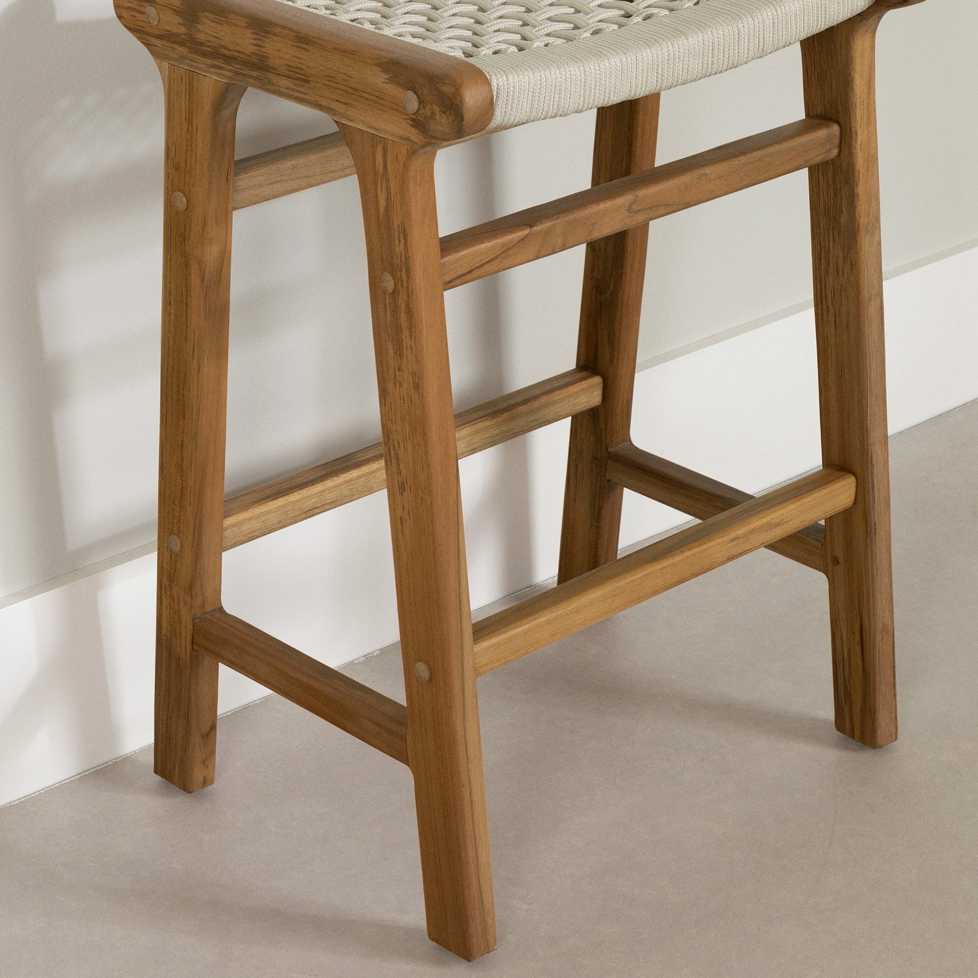 Woven Rope and Teak Counter Stool, Set of 2 - Balka