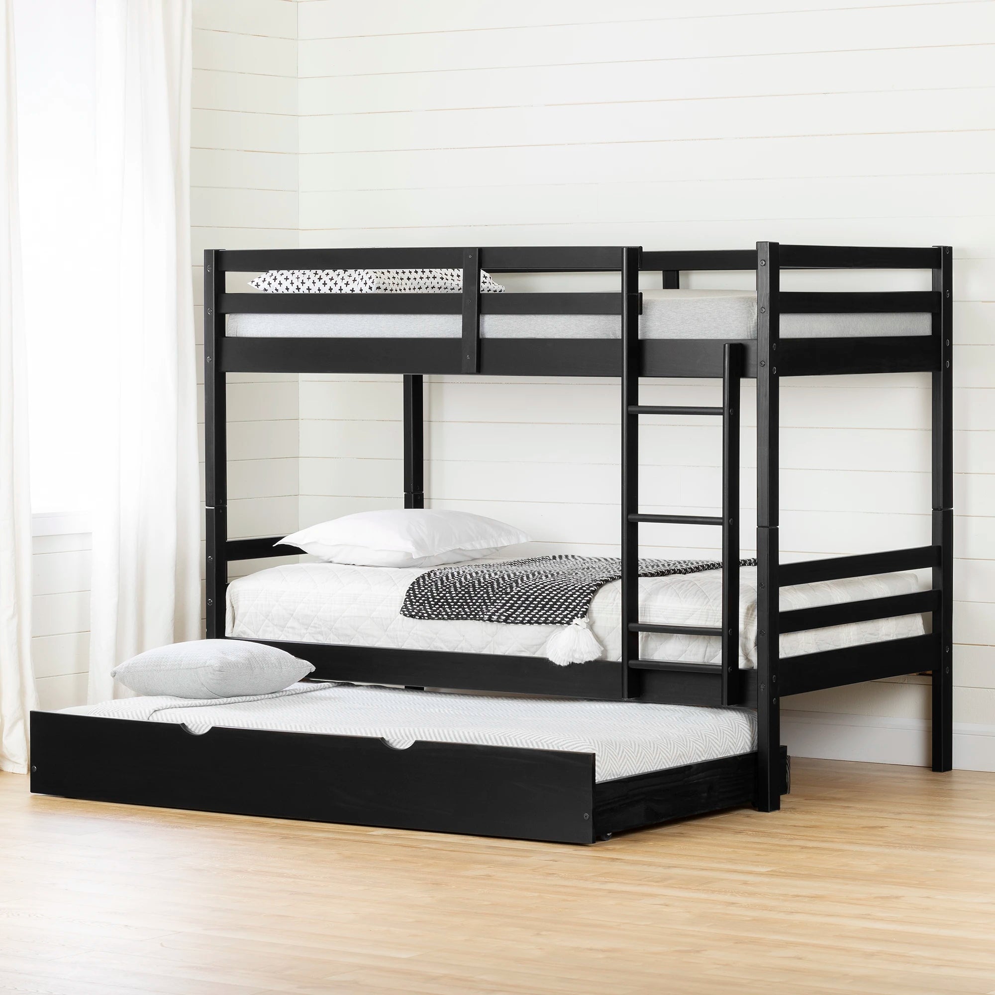 Solid Wood Bunk Bed with Trundle - Fakto