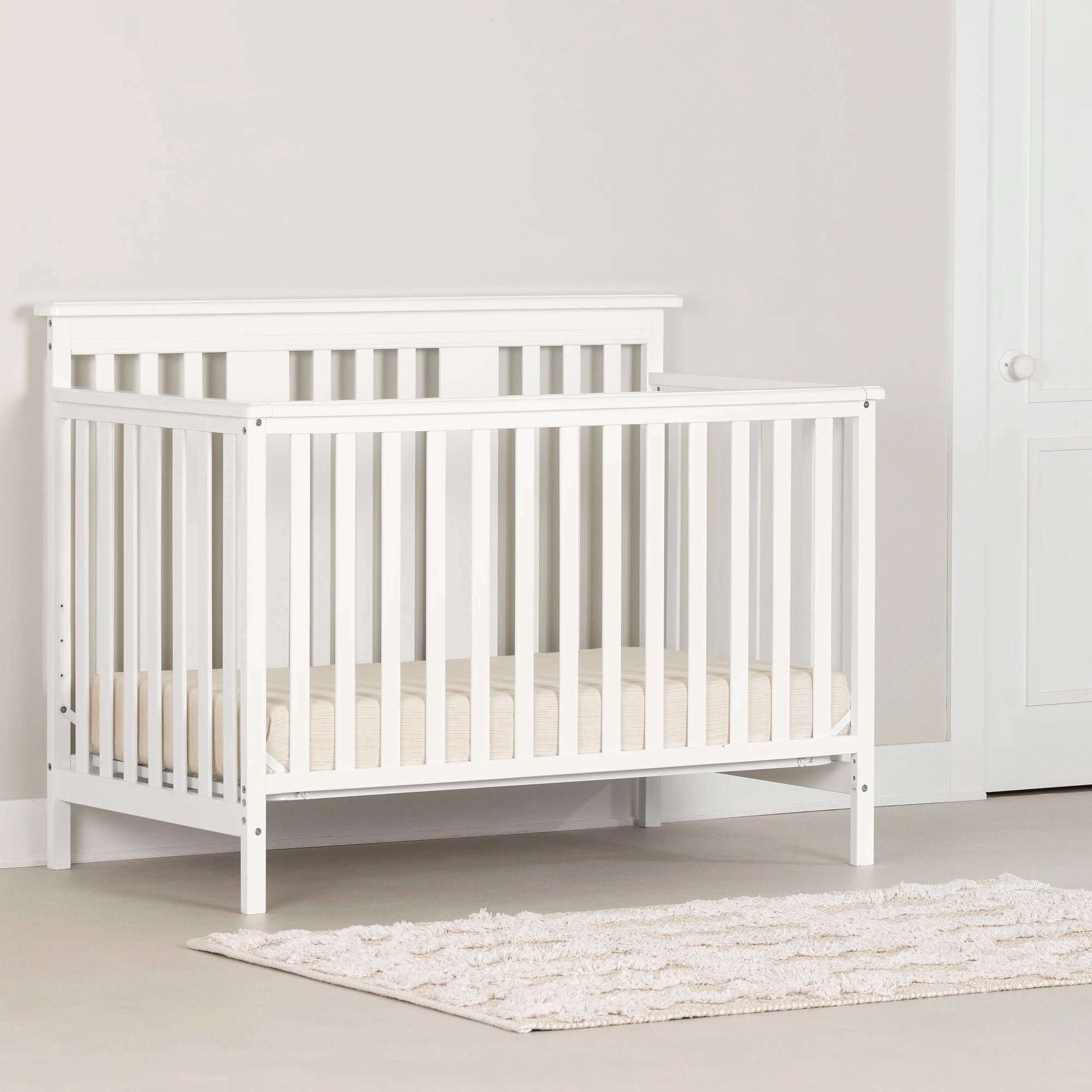 Modern Baby Crib - 4 Heights with Toddler Rail - Cotton Candy