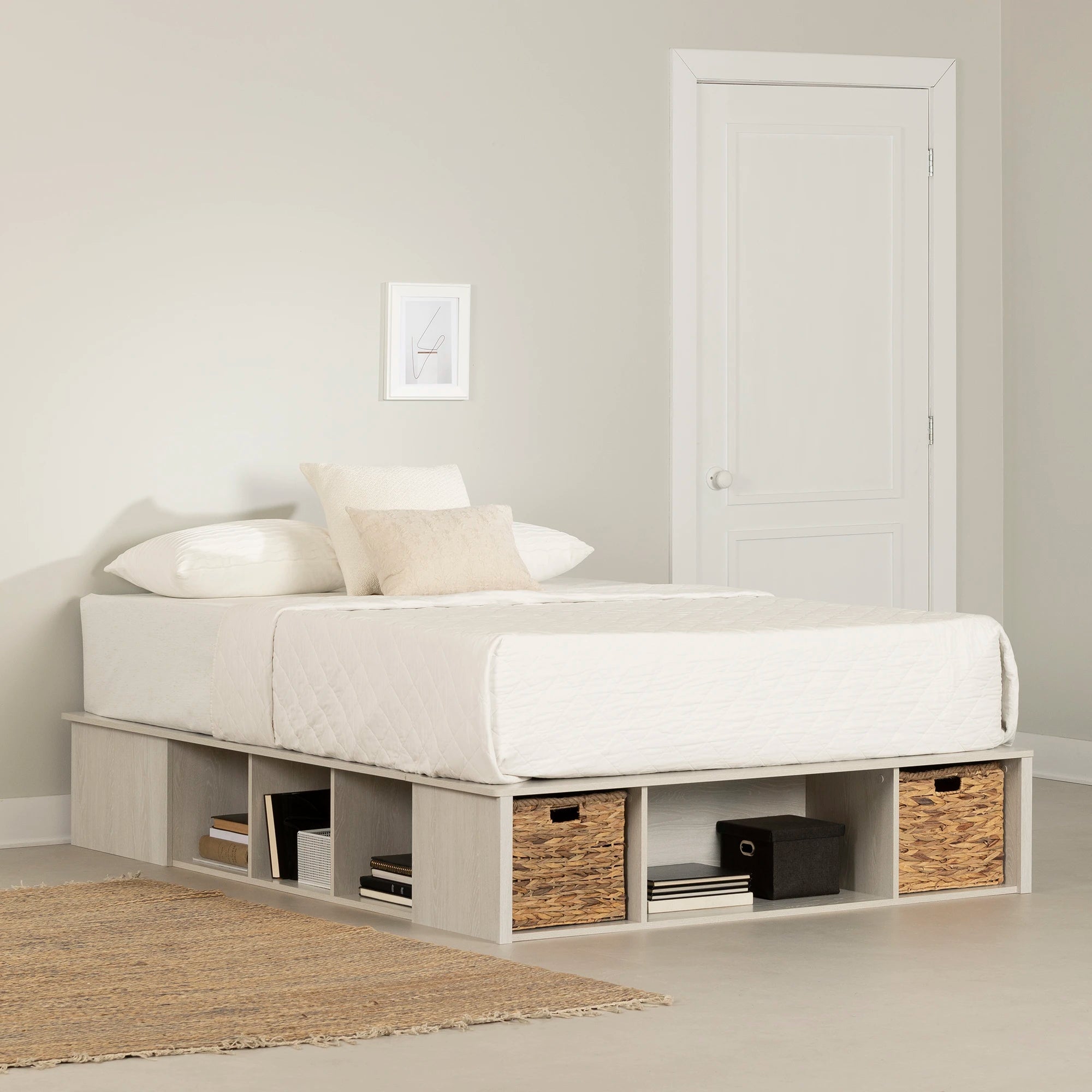 Storage Platform Bed with Wicker Baskets - Versa