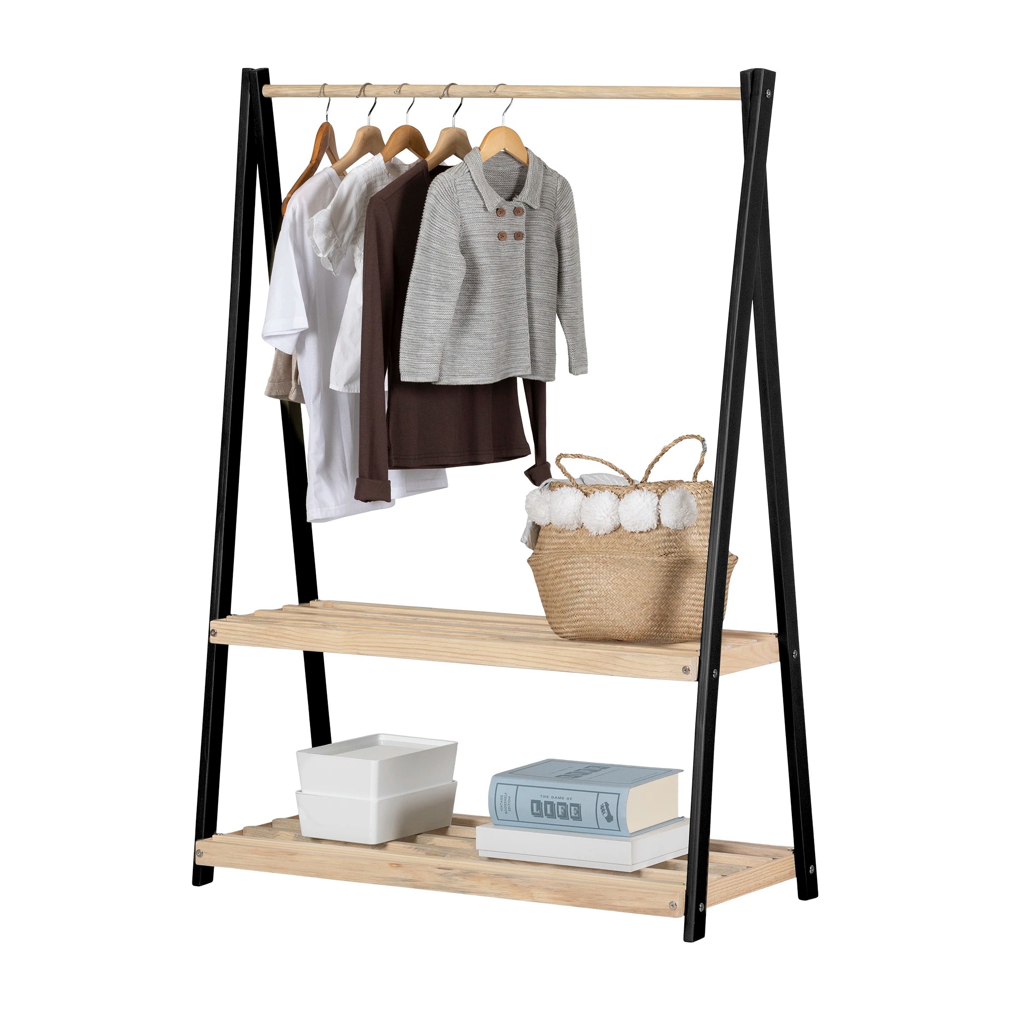 Wooden Clothes Rack with Storage Shelves for Kids - Sweedi