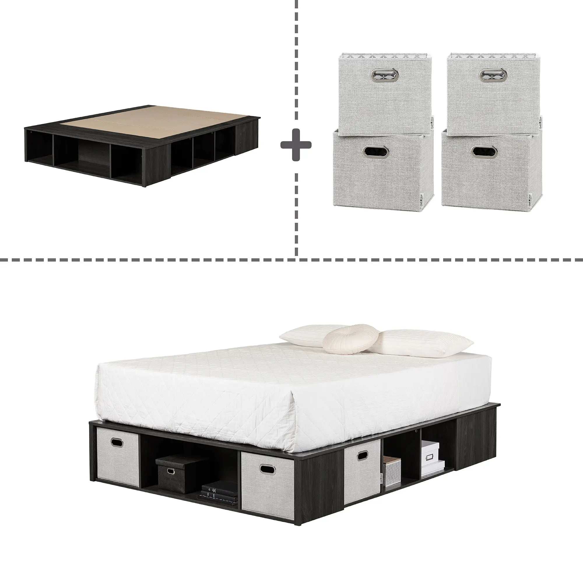 Storage Platform Bed with Baskets - Flexible