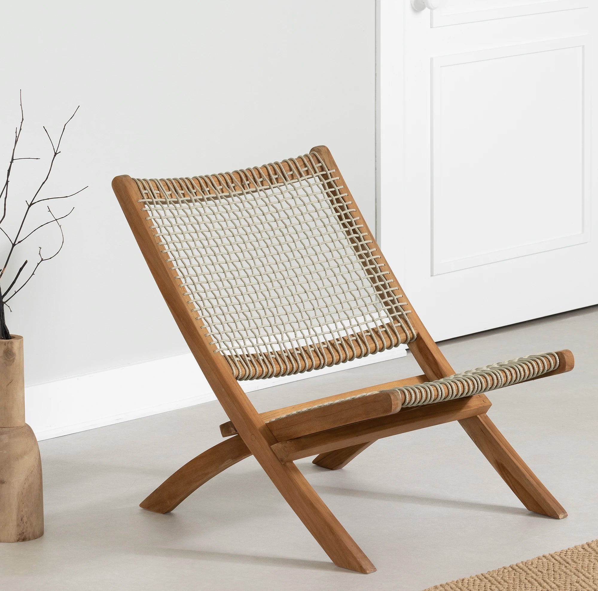 Wood and Woven Rope Lounge Chair - Balka