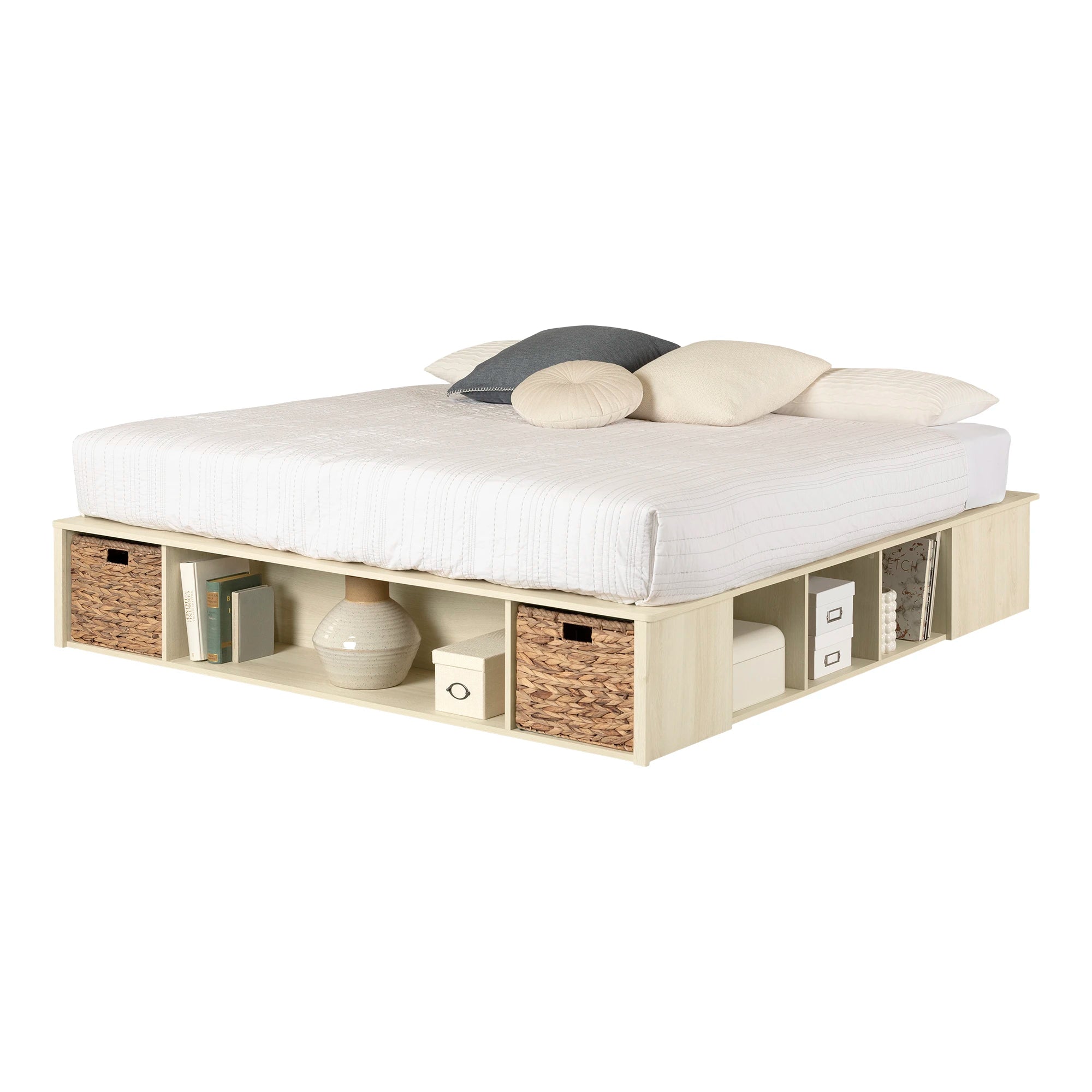 Storage Platform Bed with Wicker Baskets - Avilla