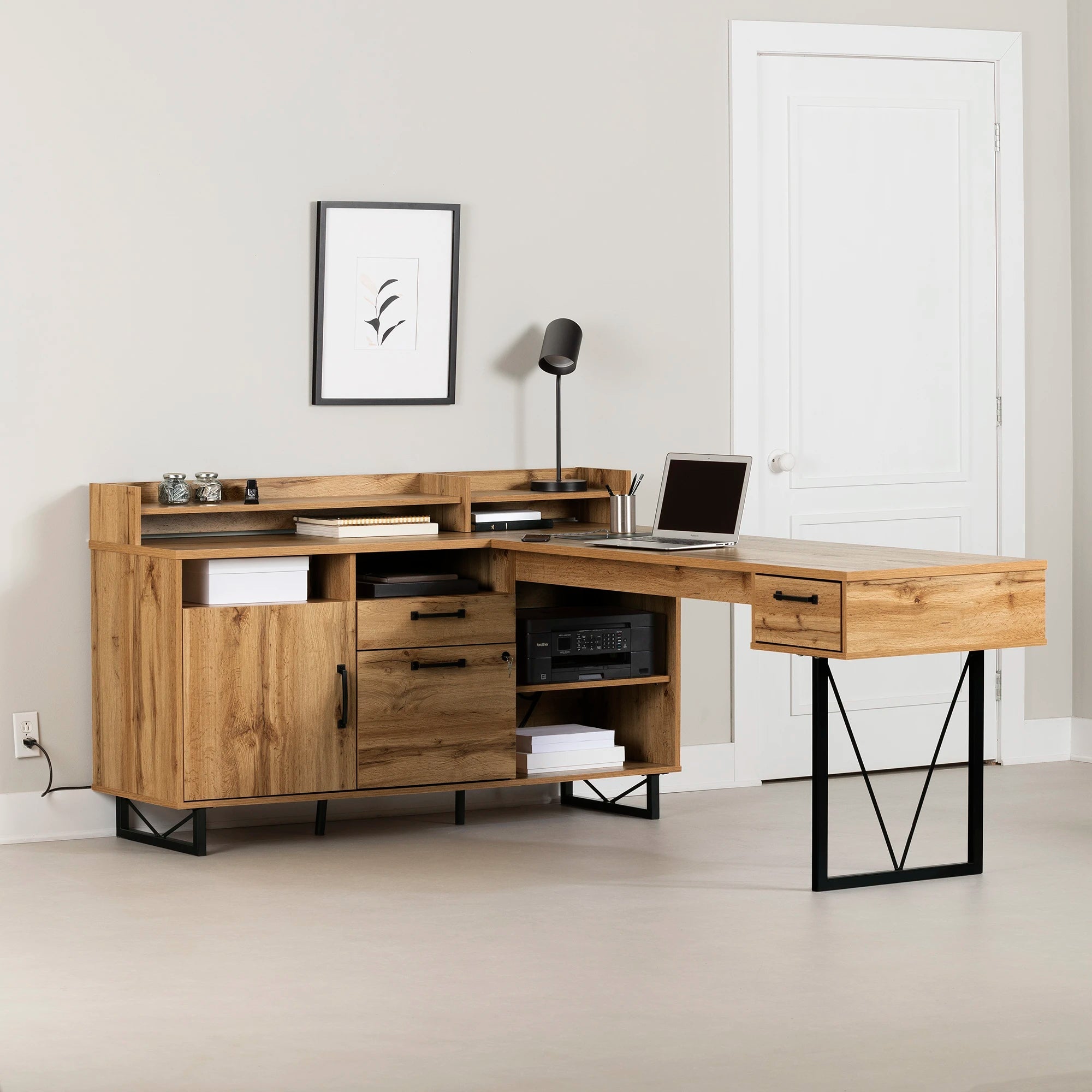 L-Shaped Desk with Power Bar and Removable Hutch - Finneas