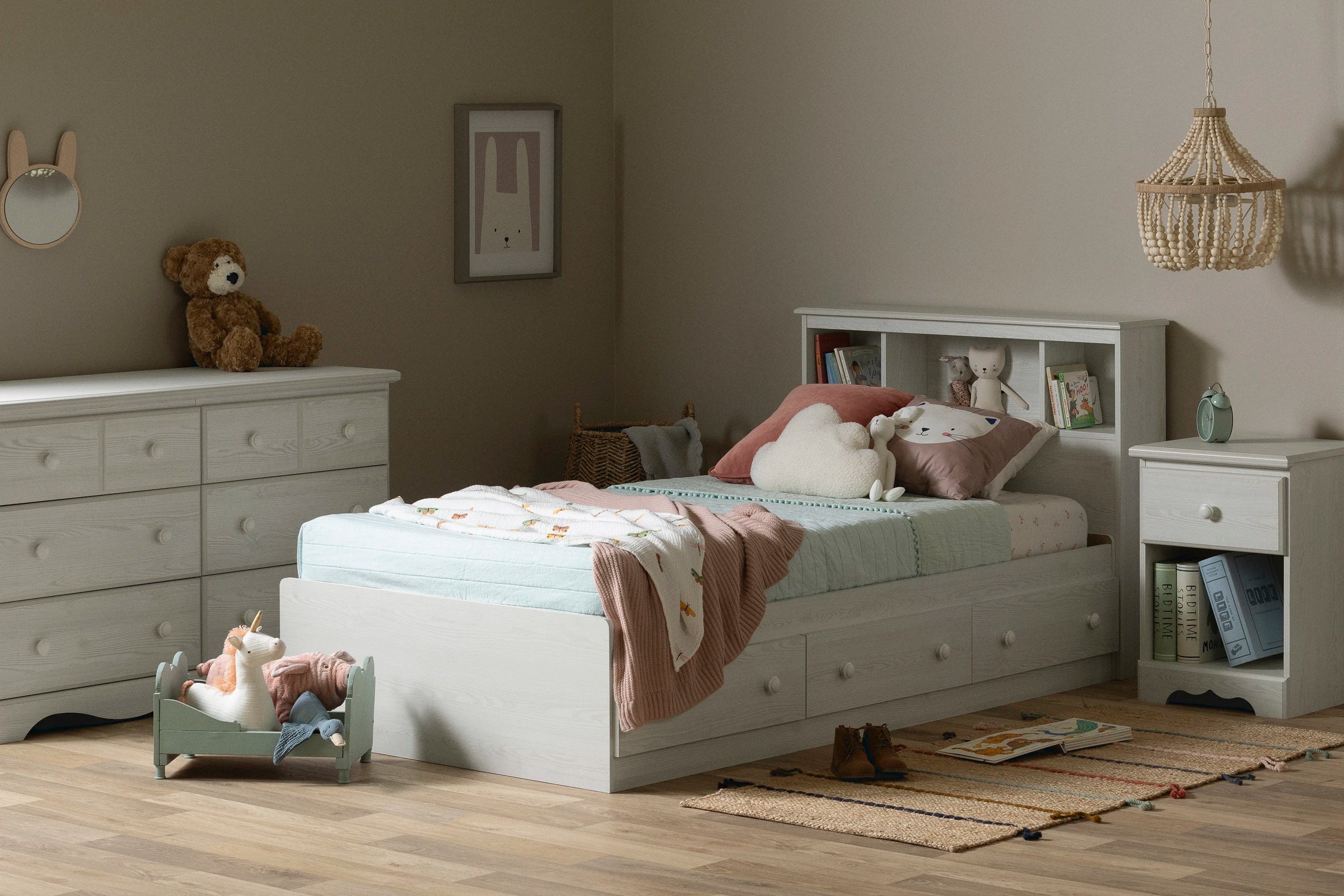 Storage bed and bookcase headboard set - Summer Breeze