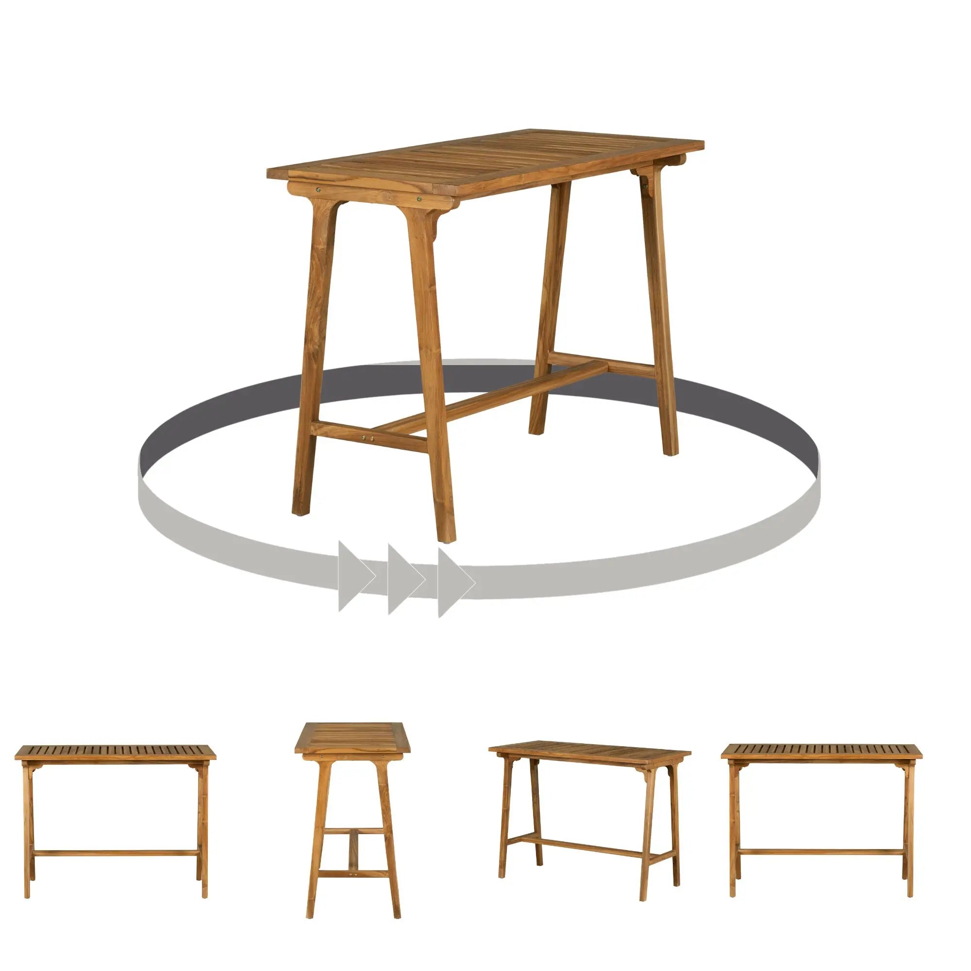 Teak Bar Table and Set of 4 Rattan Bar Stools - Agave