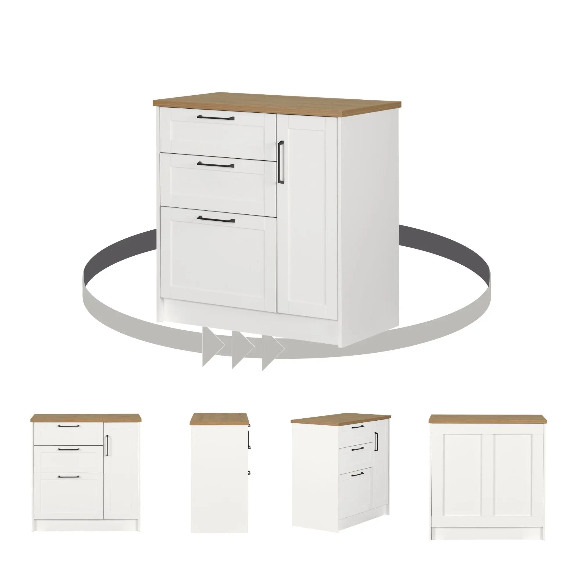 3-Drawer Kitchen Island with Door - Toscano