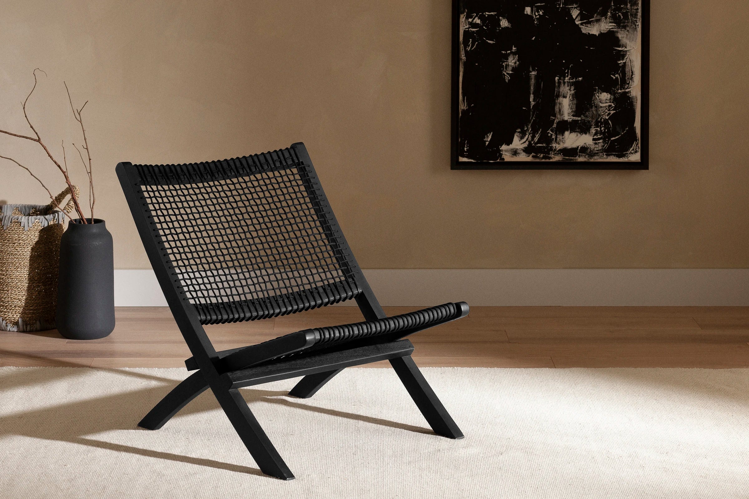 Wood and Woven Rope Lounge Chair - Balka