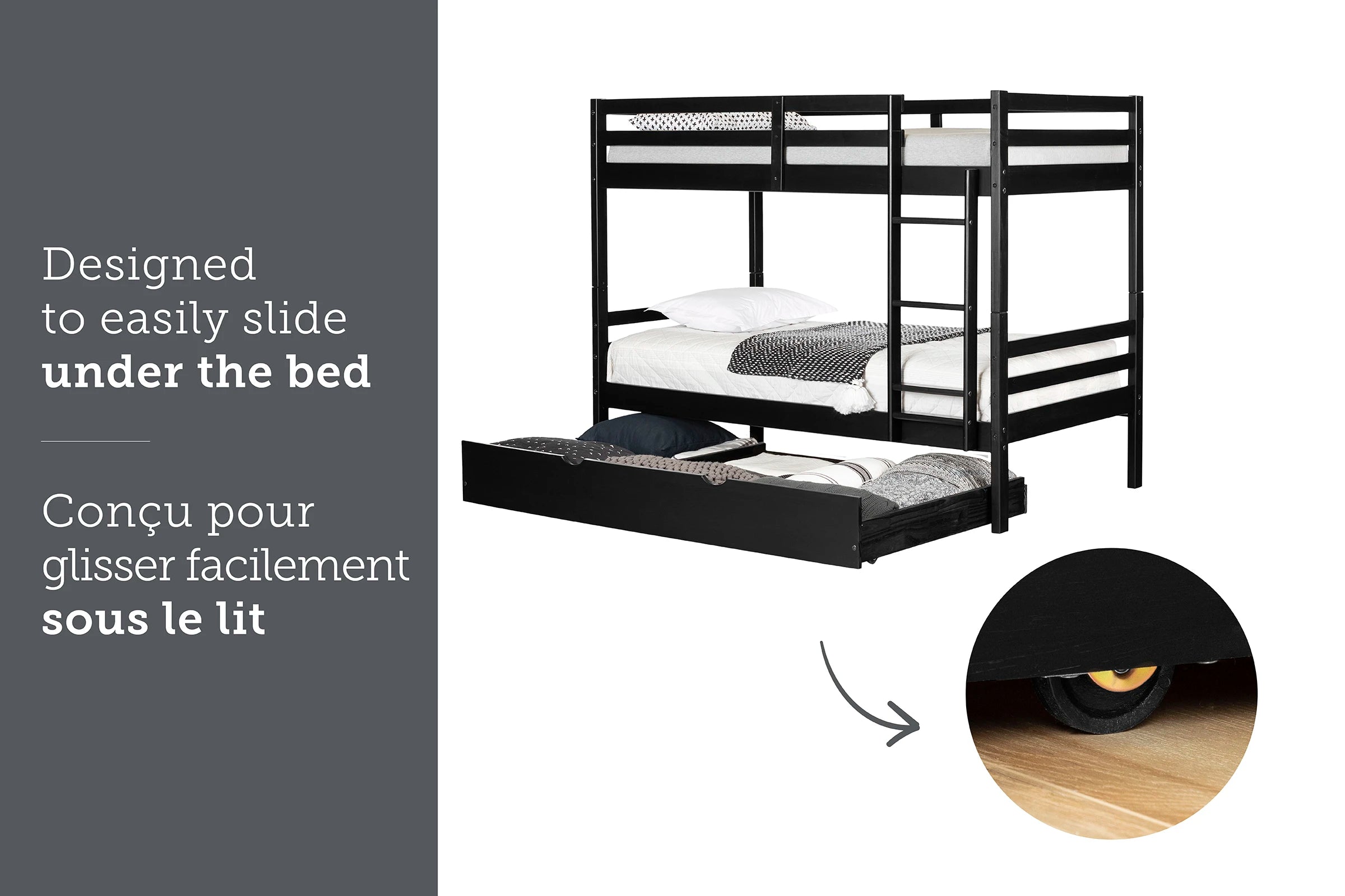 Solid Wood Bunk Bed with Trundle - Fakto