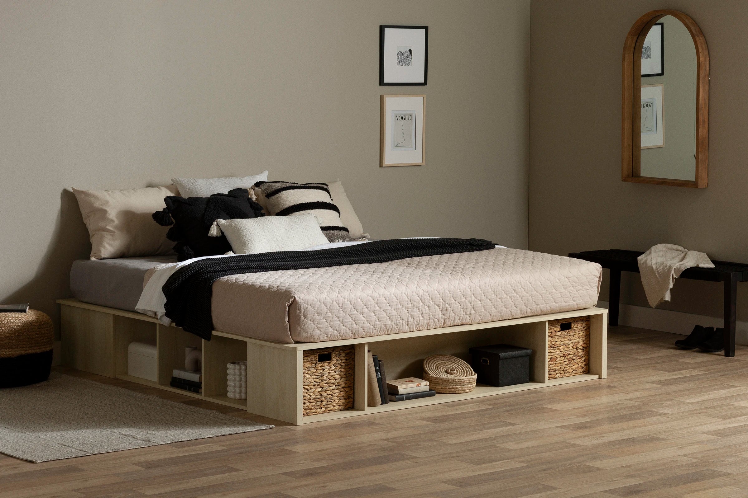 Storage Platform Bed with Wicker Baskets - Avilla