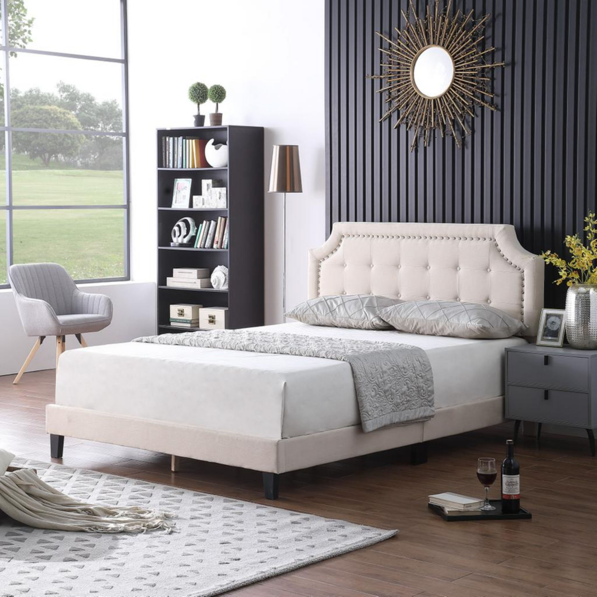 RAYAN - Upholstered Fabric Bed Frame