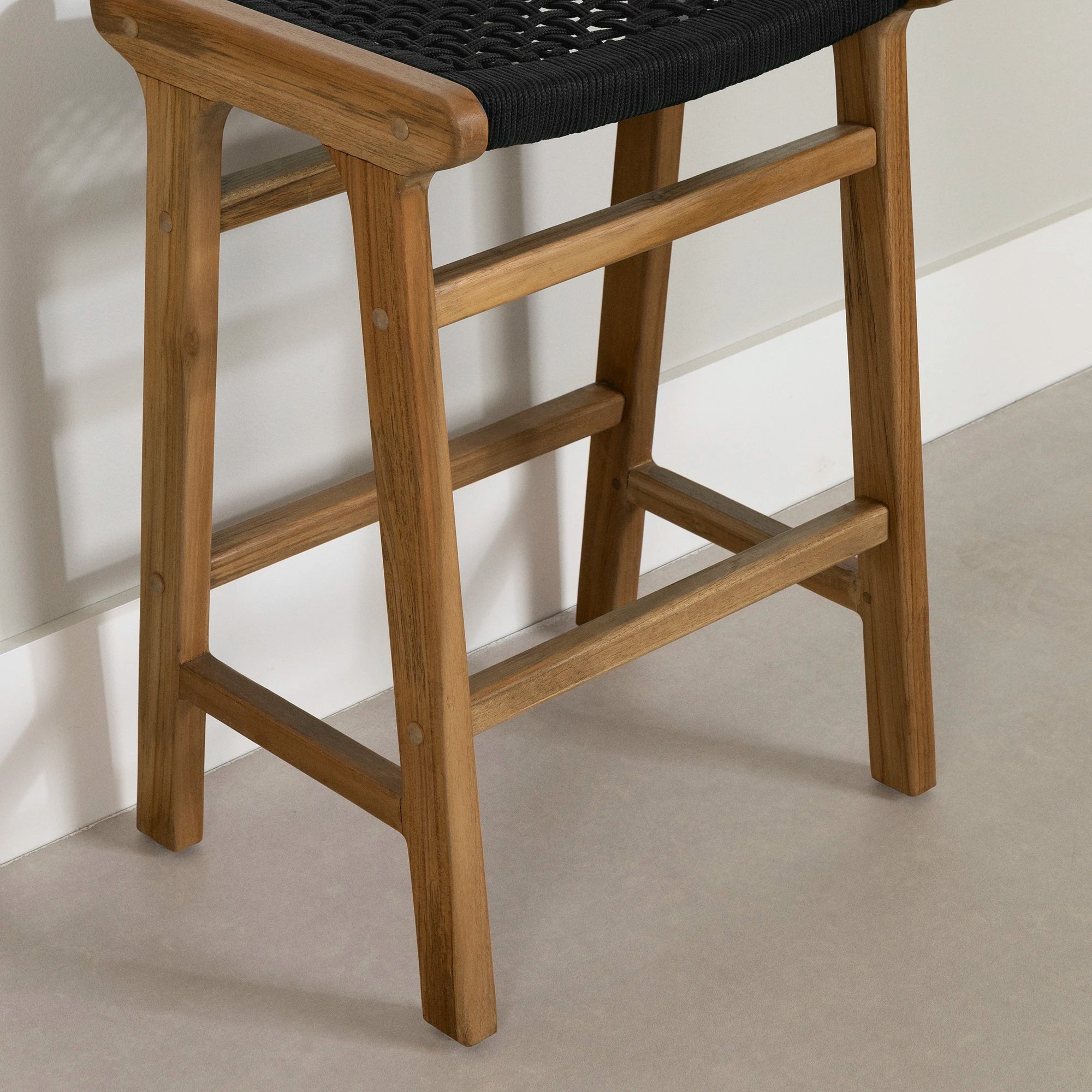 Woven Rope and Teak Counter Stool, Set of 2 - Balka