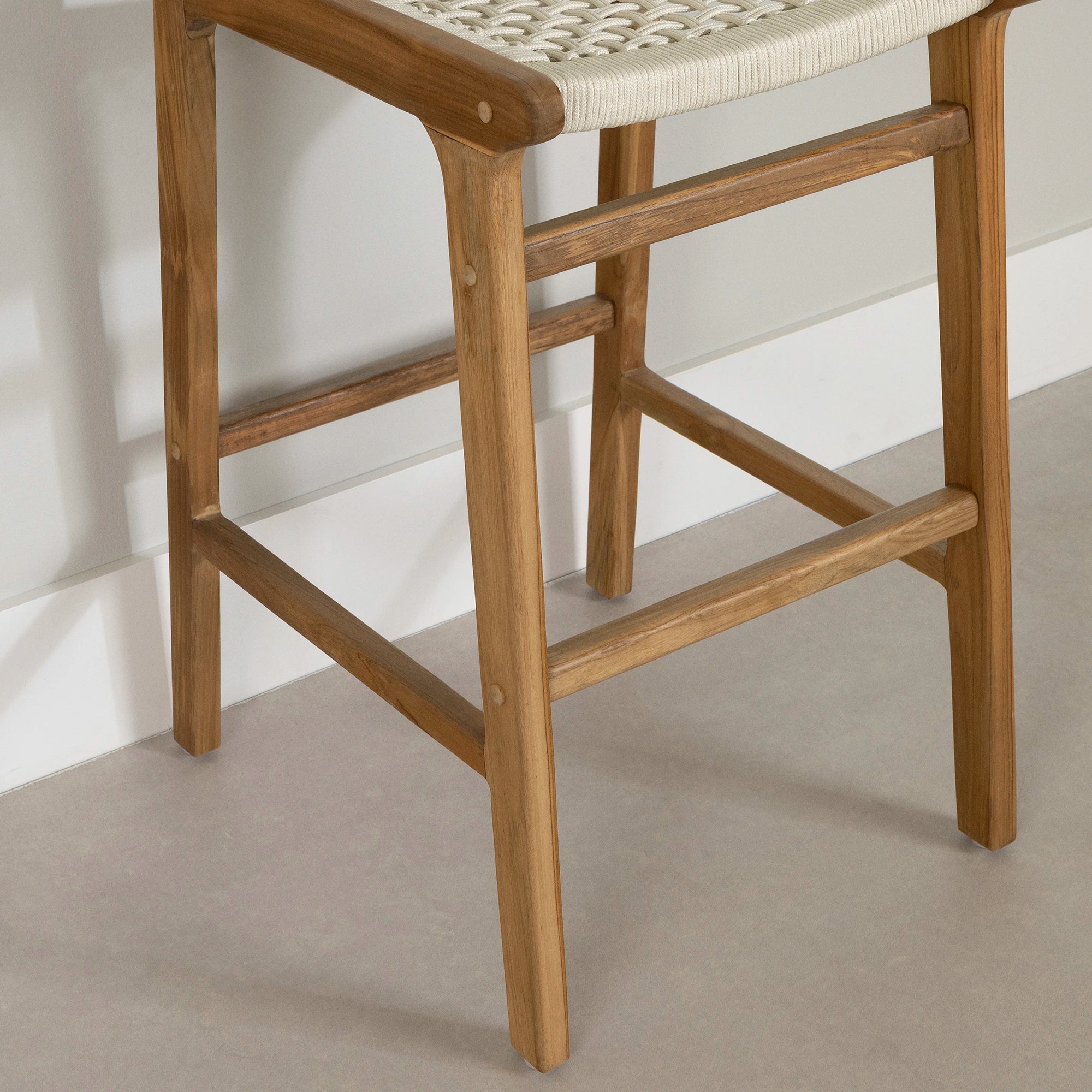 Teak Wood and Woven Rope Bar Stool - Balka