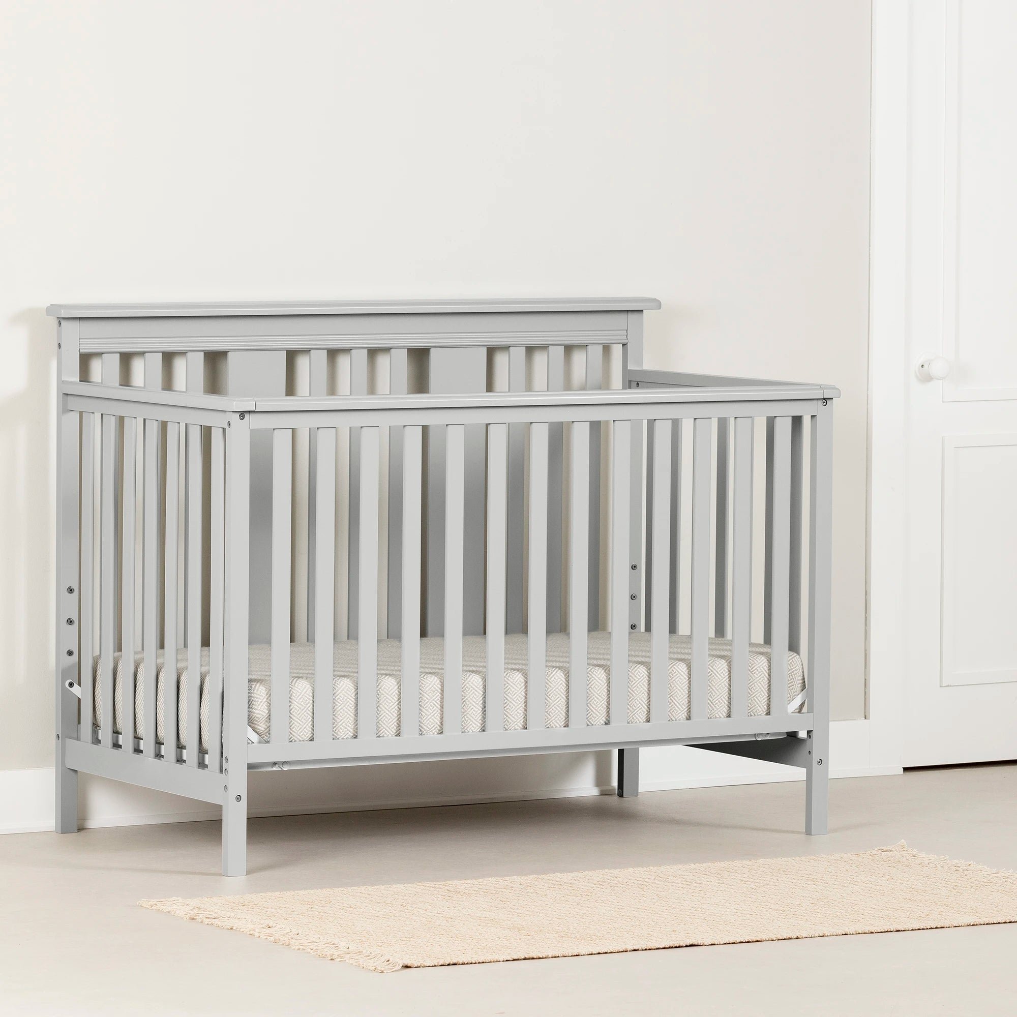 Modern Baby Crib - 4 Heights with Toddler Rail - Cotton Candy