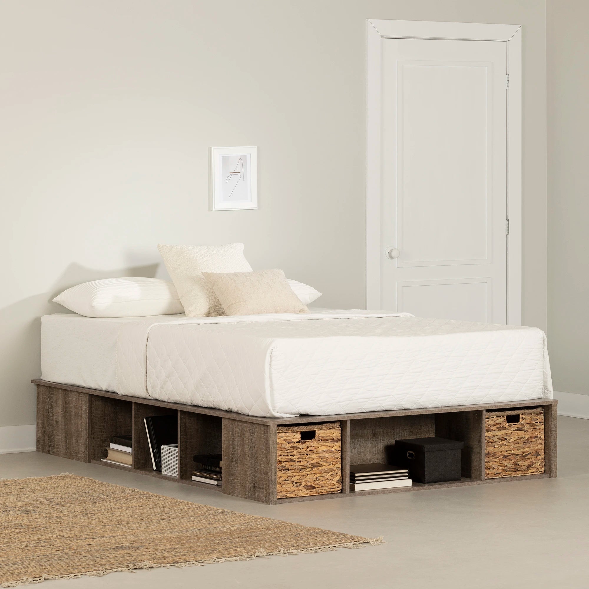 Storage Platform Bed with Wicker Baskets - Versa