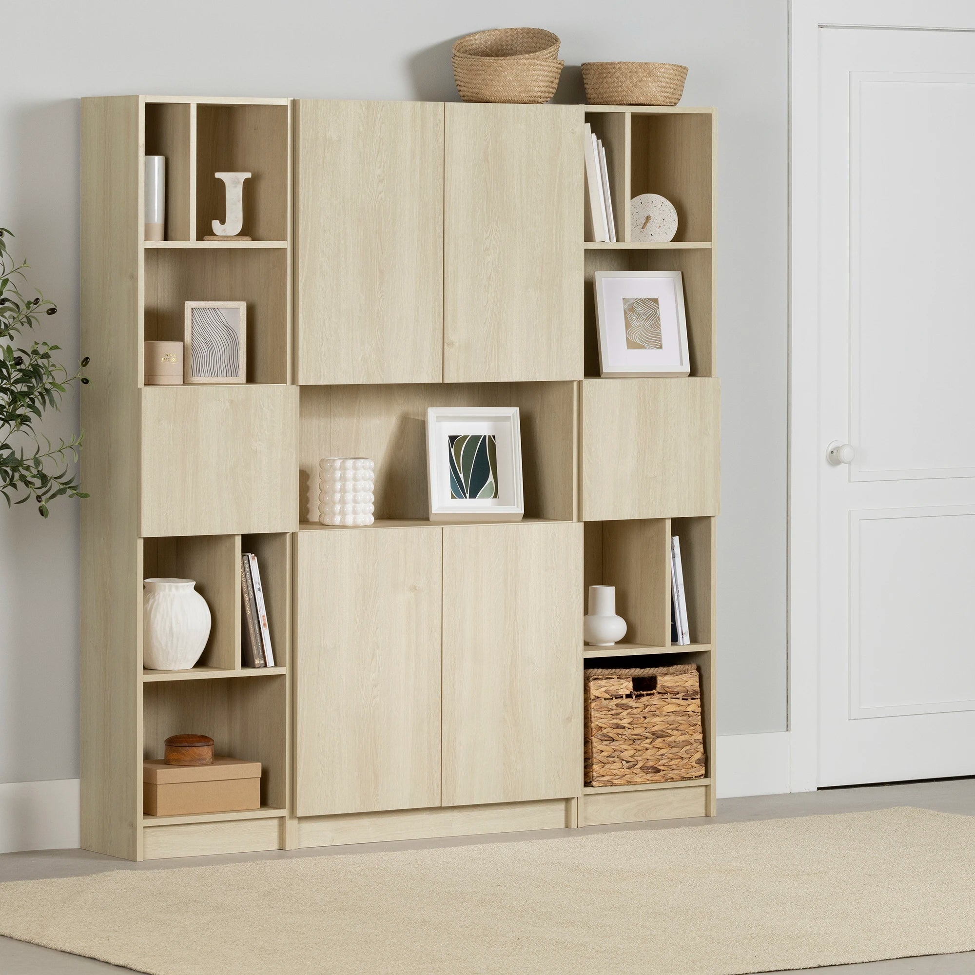 Set of Bookcase and 2 Narrow 5-Shelf Bookcases - Liora