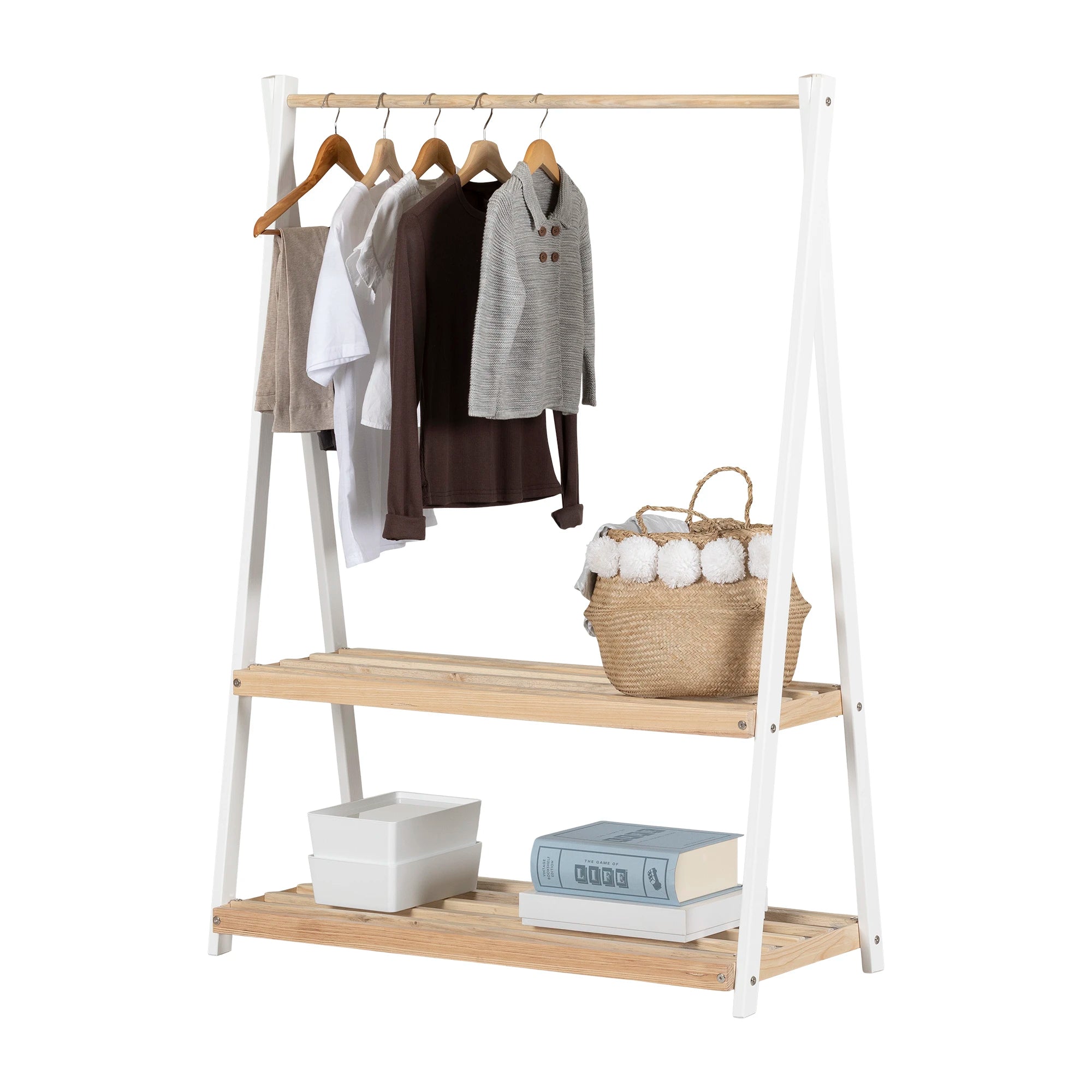 Wooden Clothes Rack with Storage Shelves for Kids - Sweedi