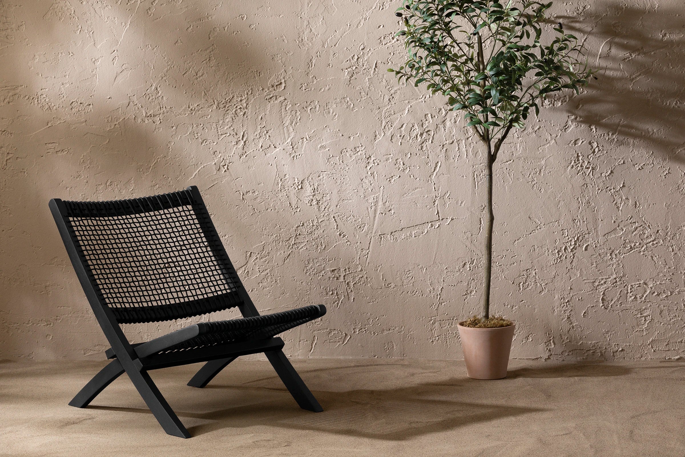 Wood and Woven Rope Lounge Chair - Agave