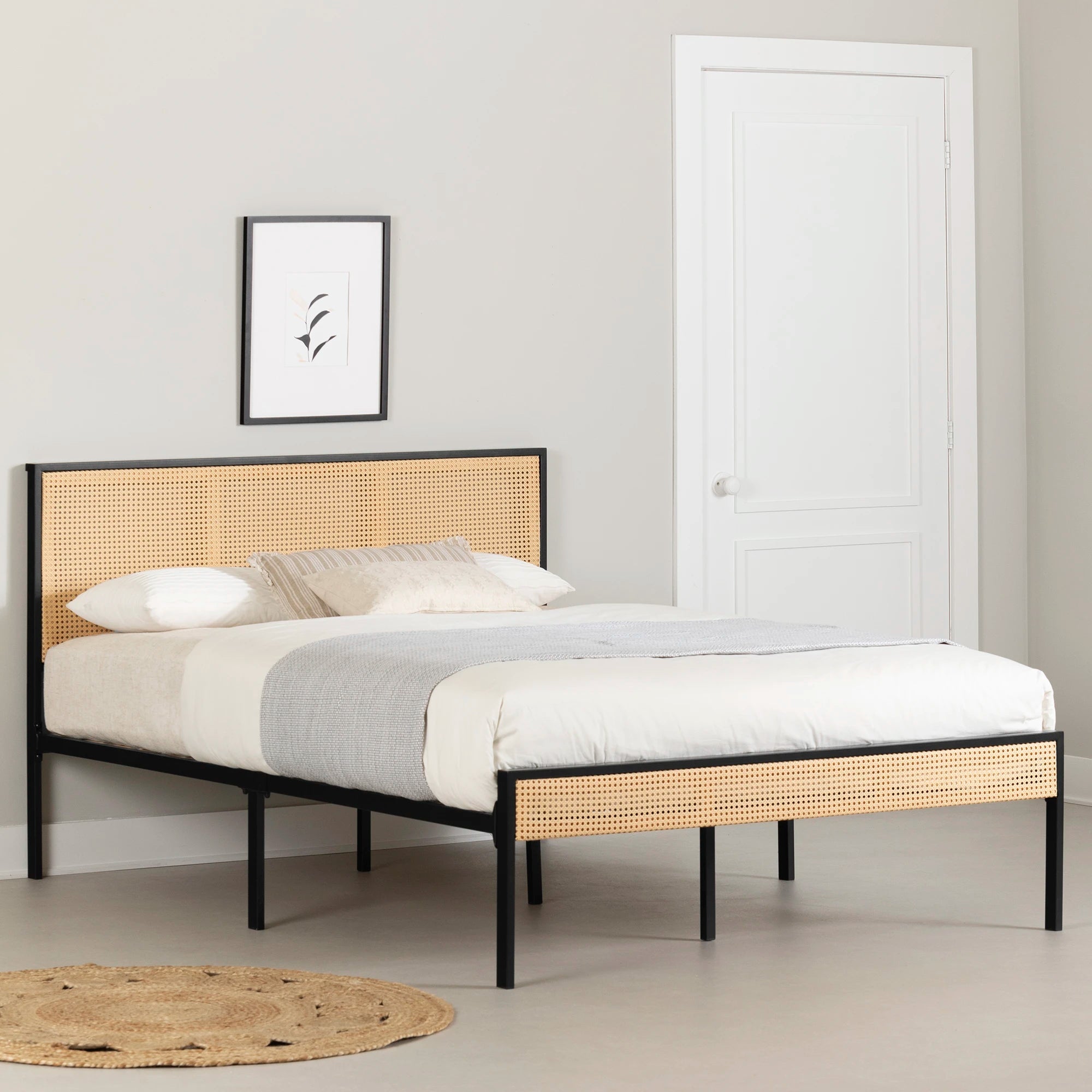 Metal Platform Bed with Natural Cane - Hoya