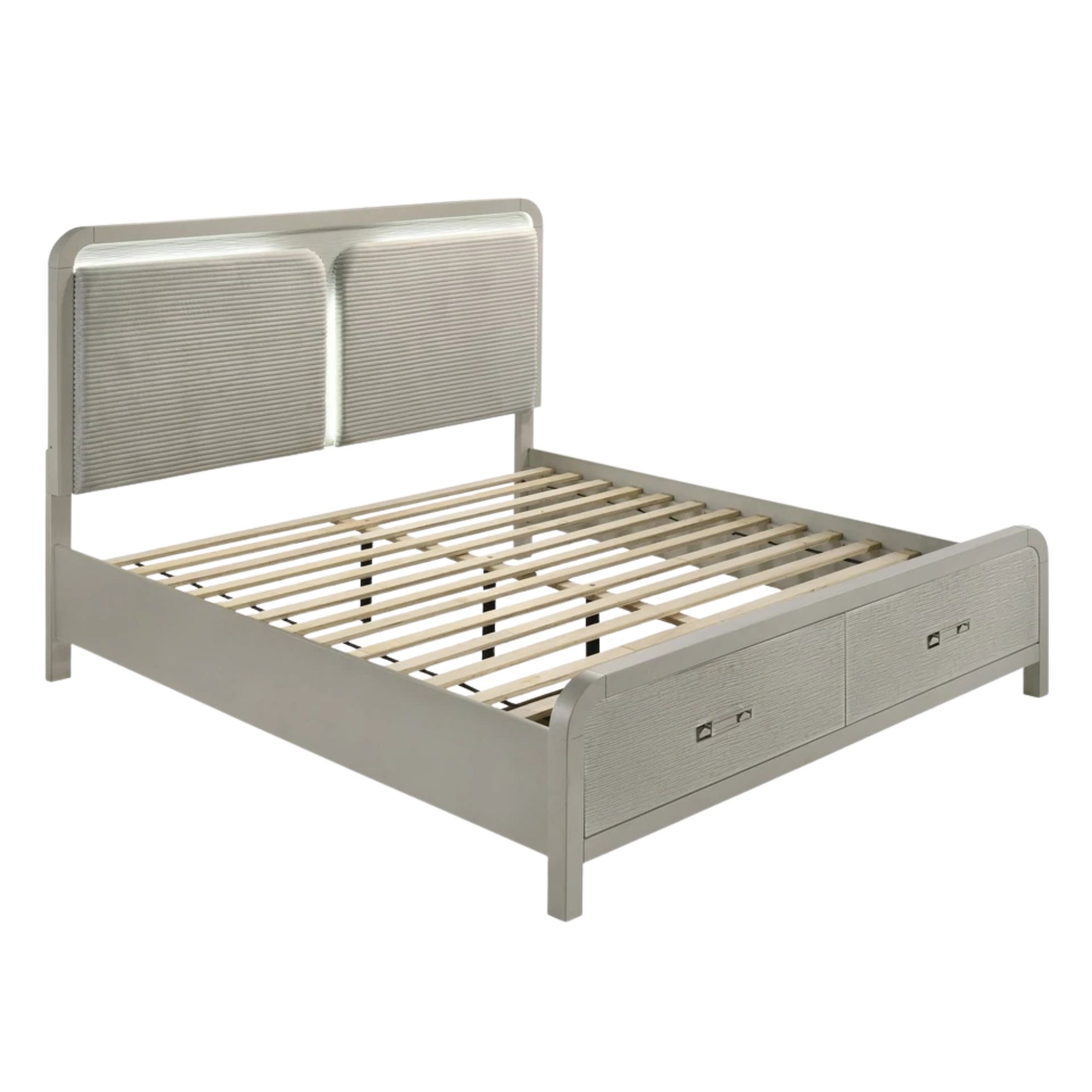 Serova – Lit queen gris perle avec rangement LED