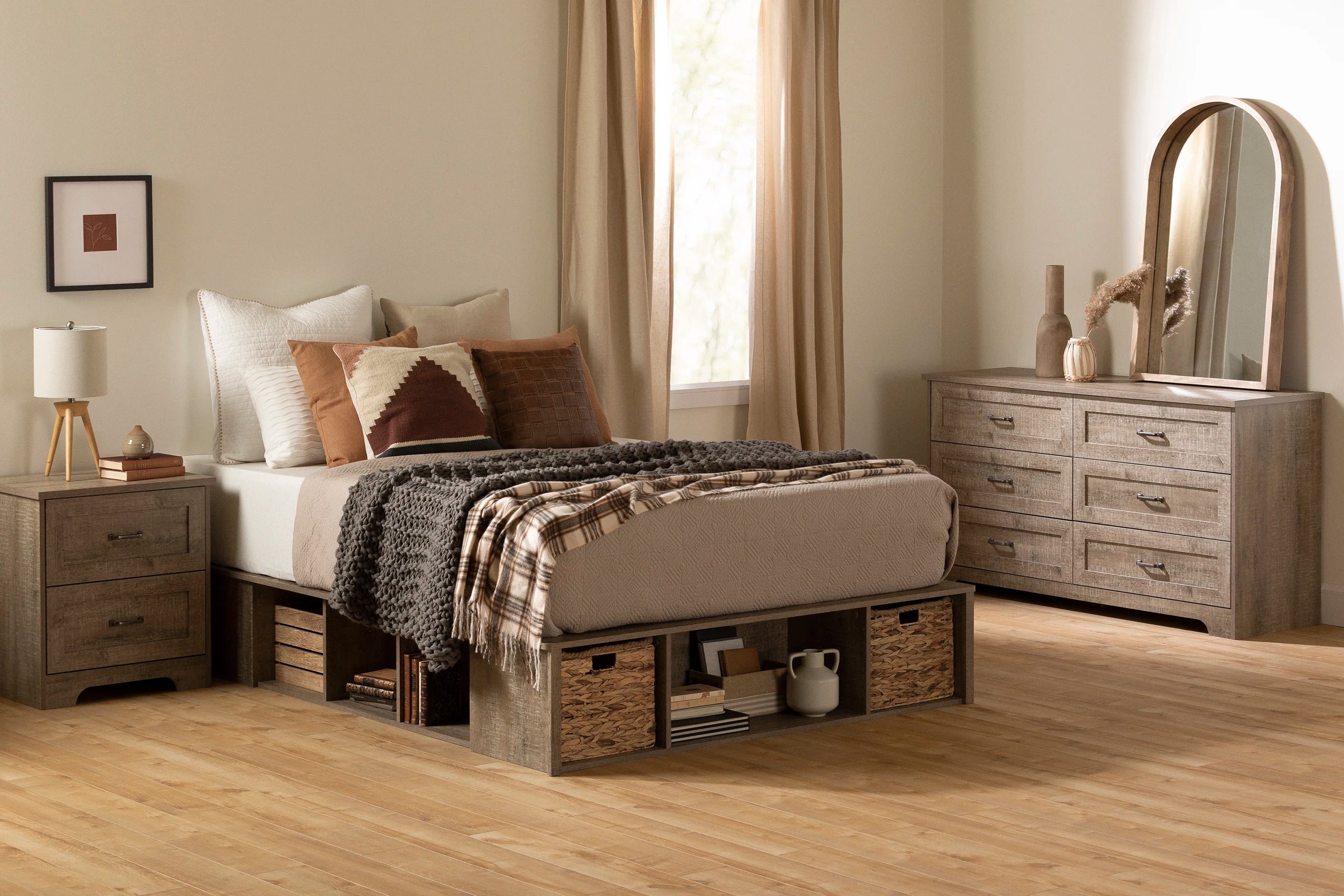 Storage Platform Bed with Wicker Baskets - Versa