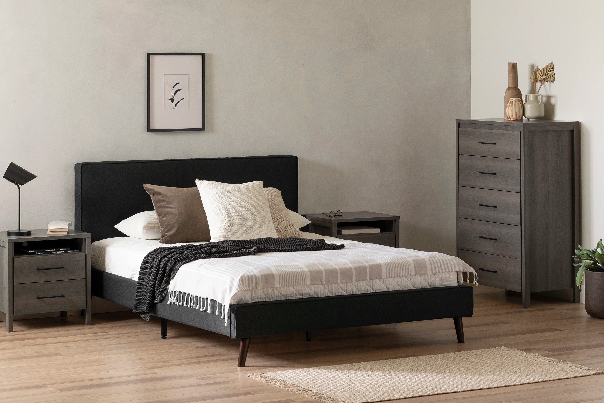 Modern Upholstered Platform Bed and Headboard - Gravity