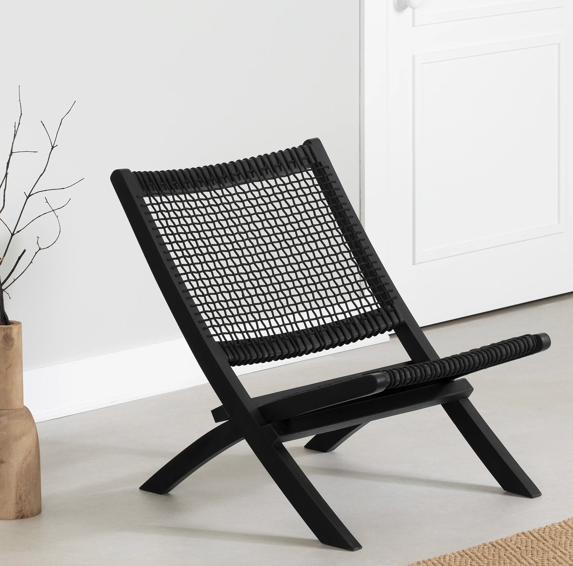 Wood and Woven Rope Lounge Chair - Balka