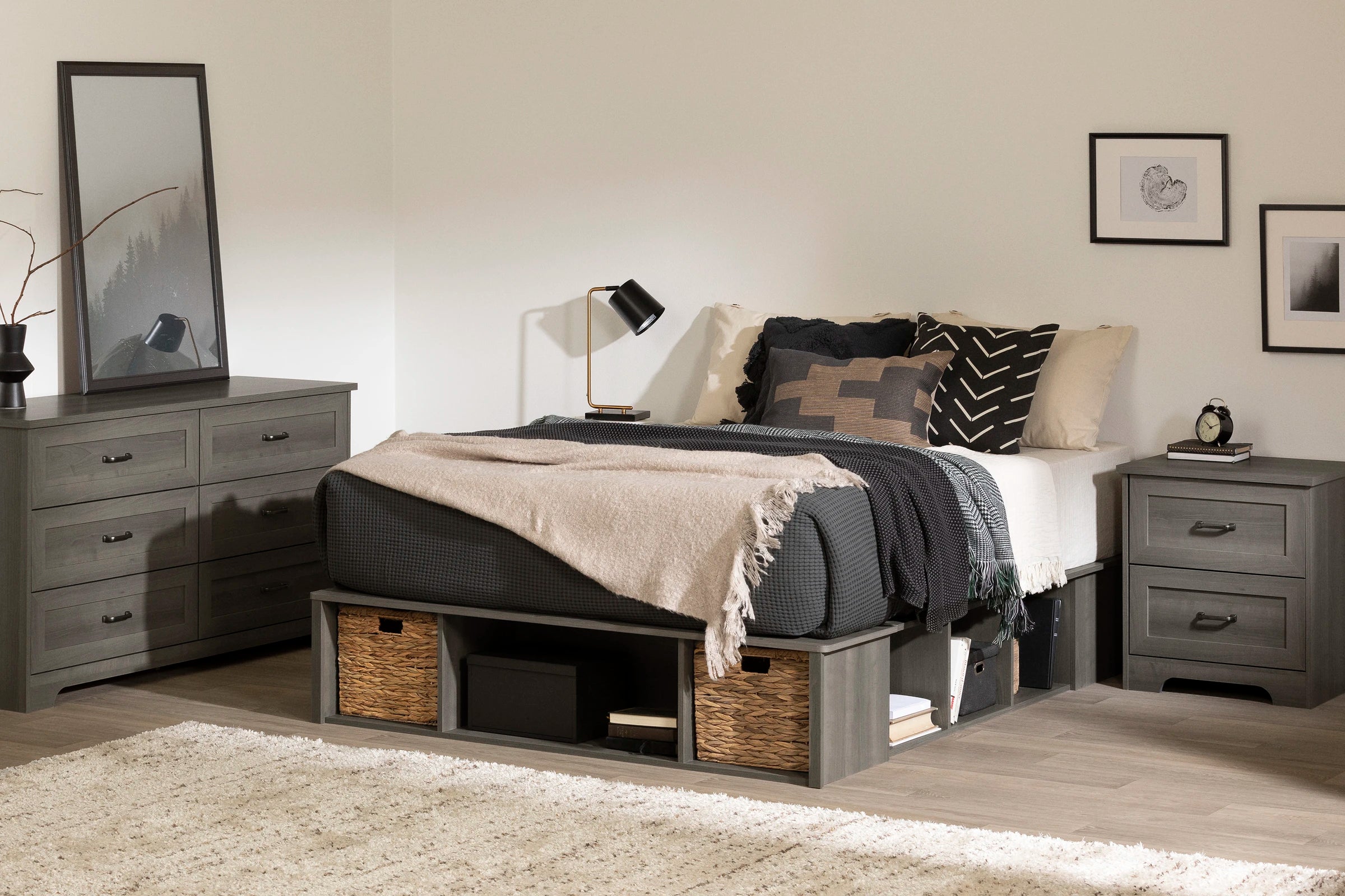 Storage Platform Bed with Wicker Baskets - Versa