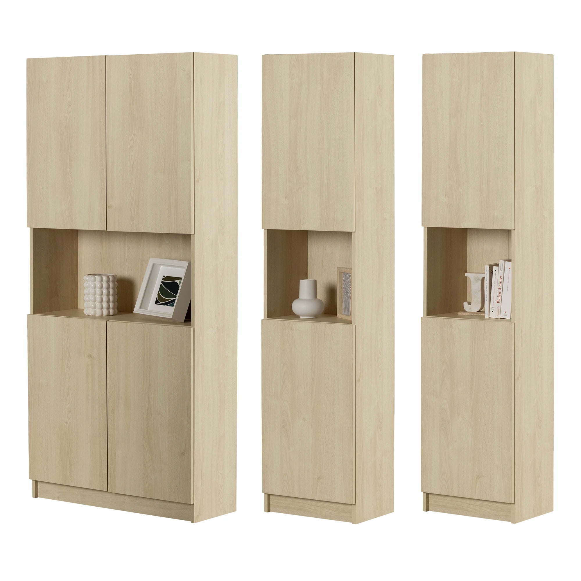 Set of Bookcase and 2 2-Door Narrow Bookcase - Liora