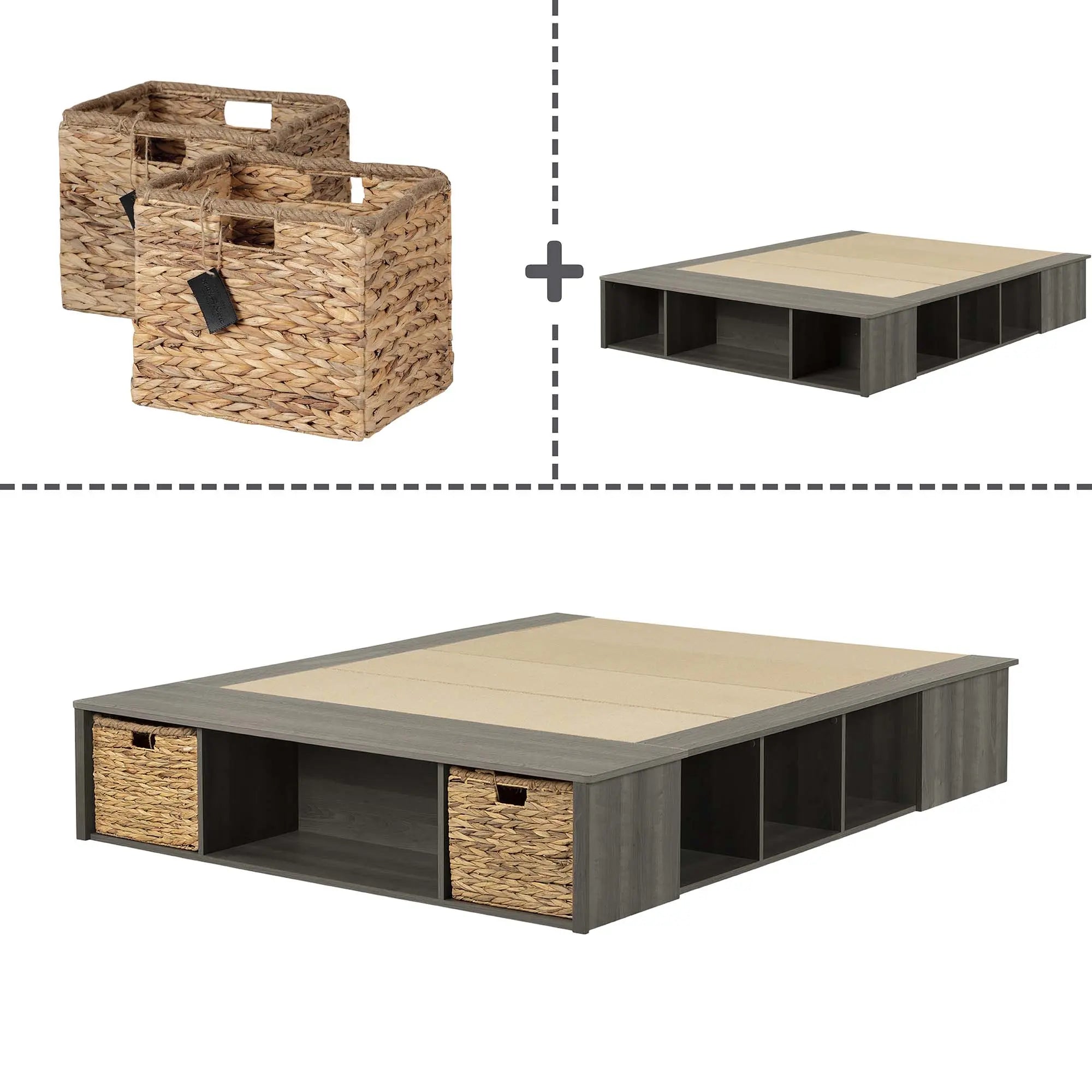 Storage Platform Bed with Wicker Baskets - Versa