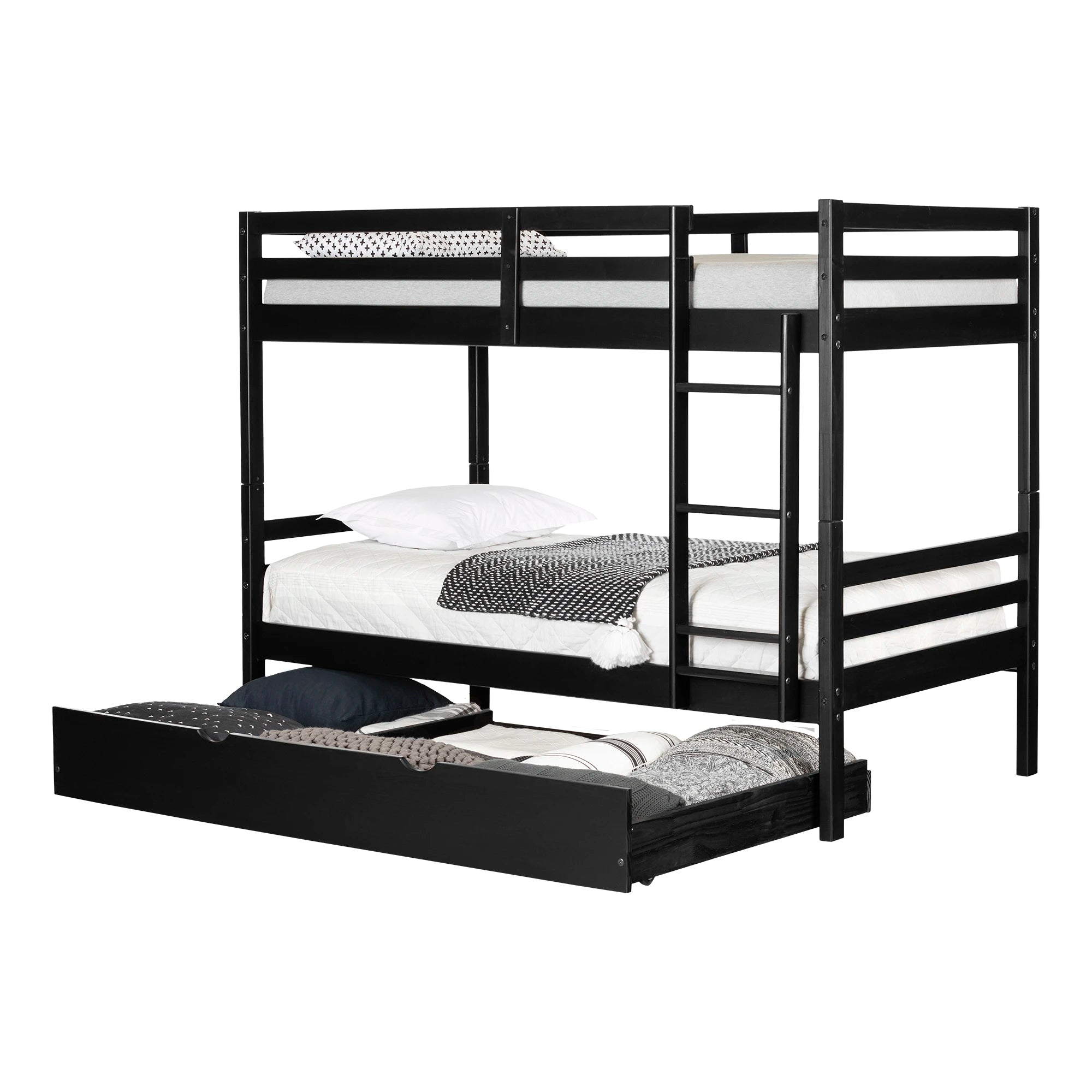 Solid Wood Bunk Bed with Trundle - Fakto