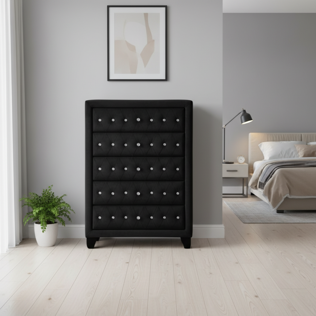 Magnova – Chiffonnier noir capitonné en velours