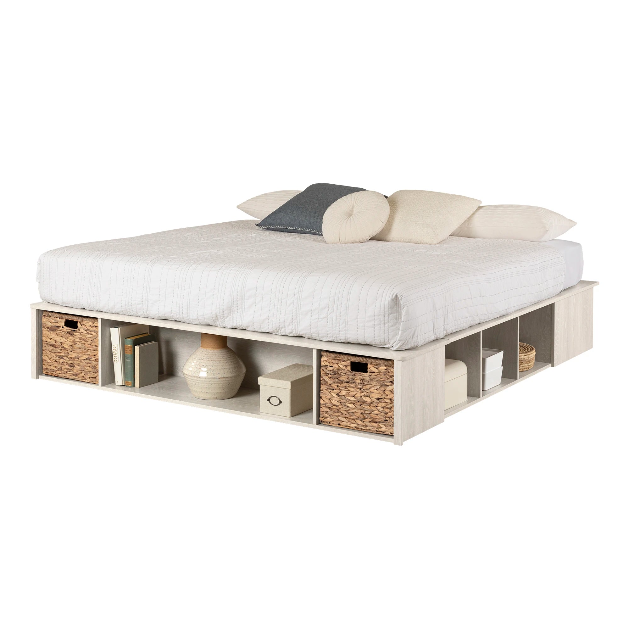 Storage Platform Bed with Wicker Baskets - Avilla