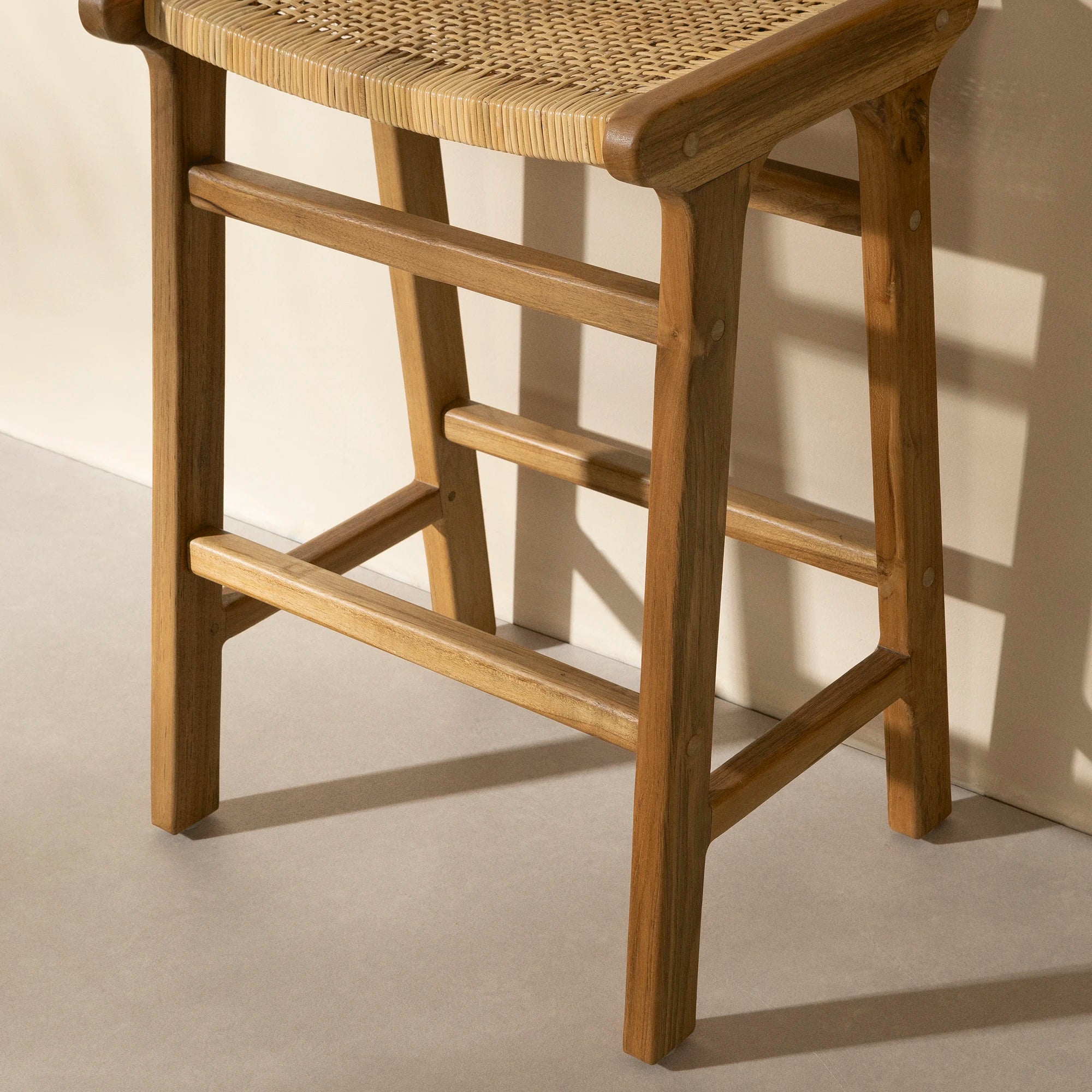 Rattan and Teak Stool, Set of 2 - Agave