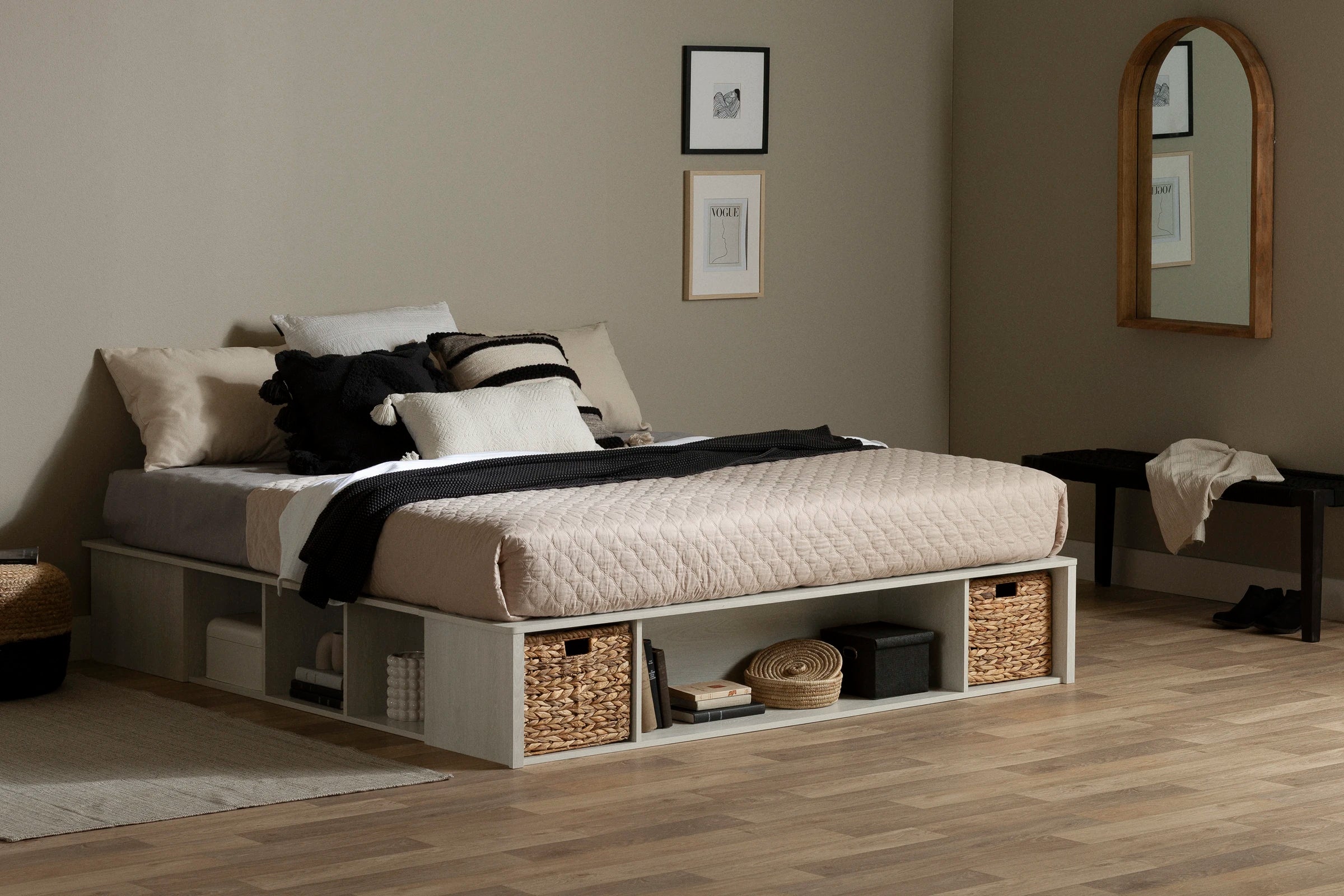 Storage Platform Bed with Wicker Baskets - Avilla